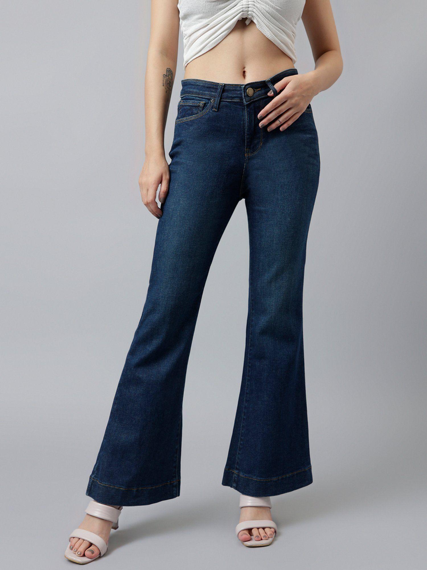 women blue comfort boot cut high rise stretchable jeans