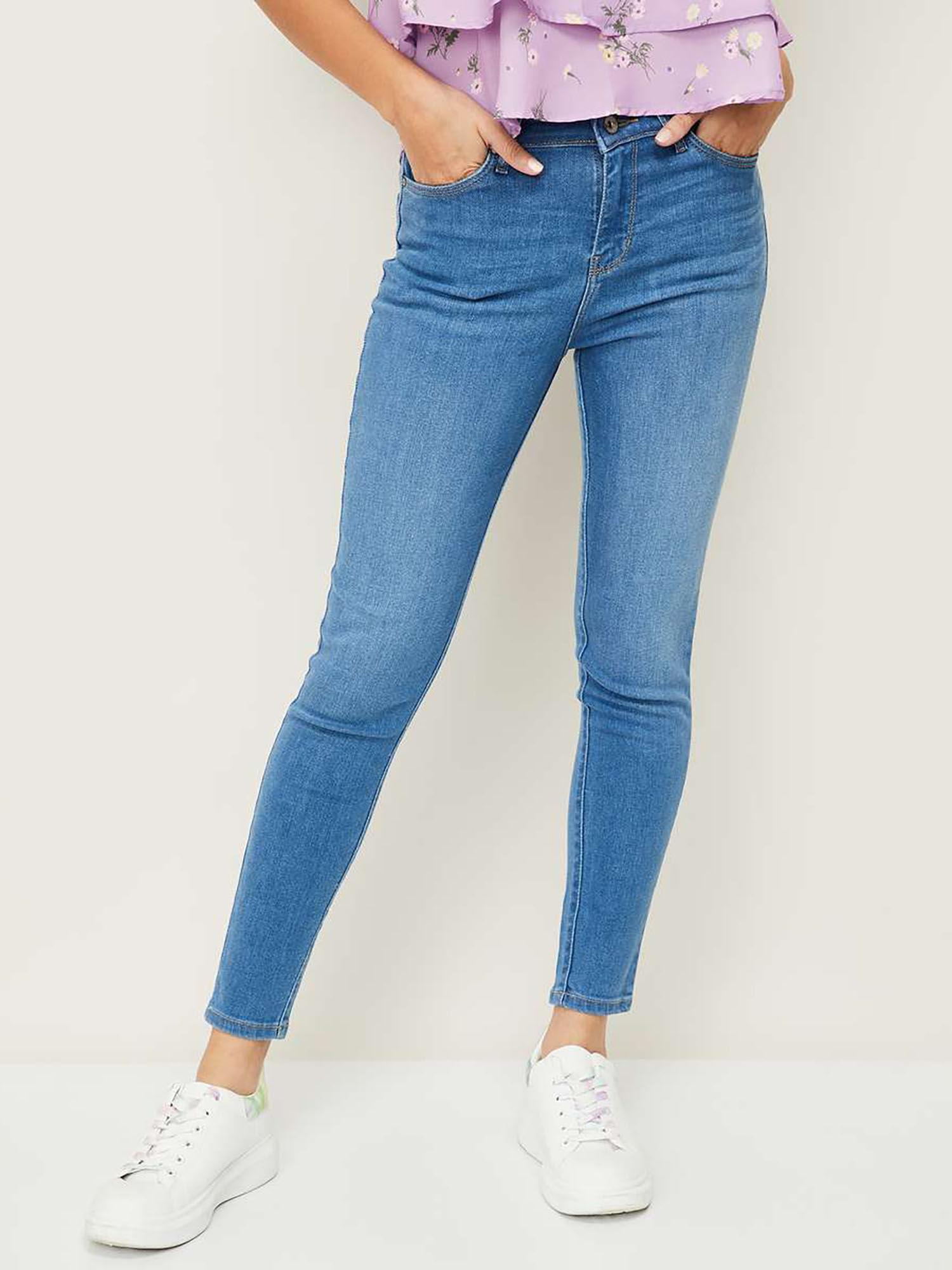 women blue comfort slim fit high rise stretchable jeans