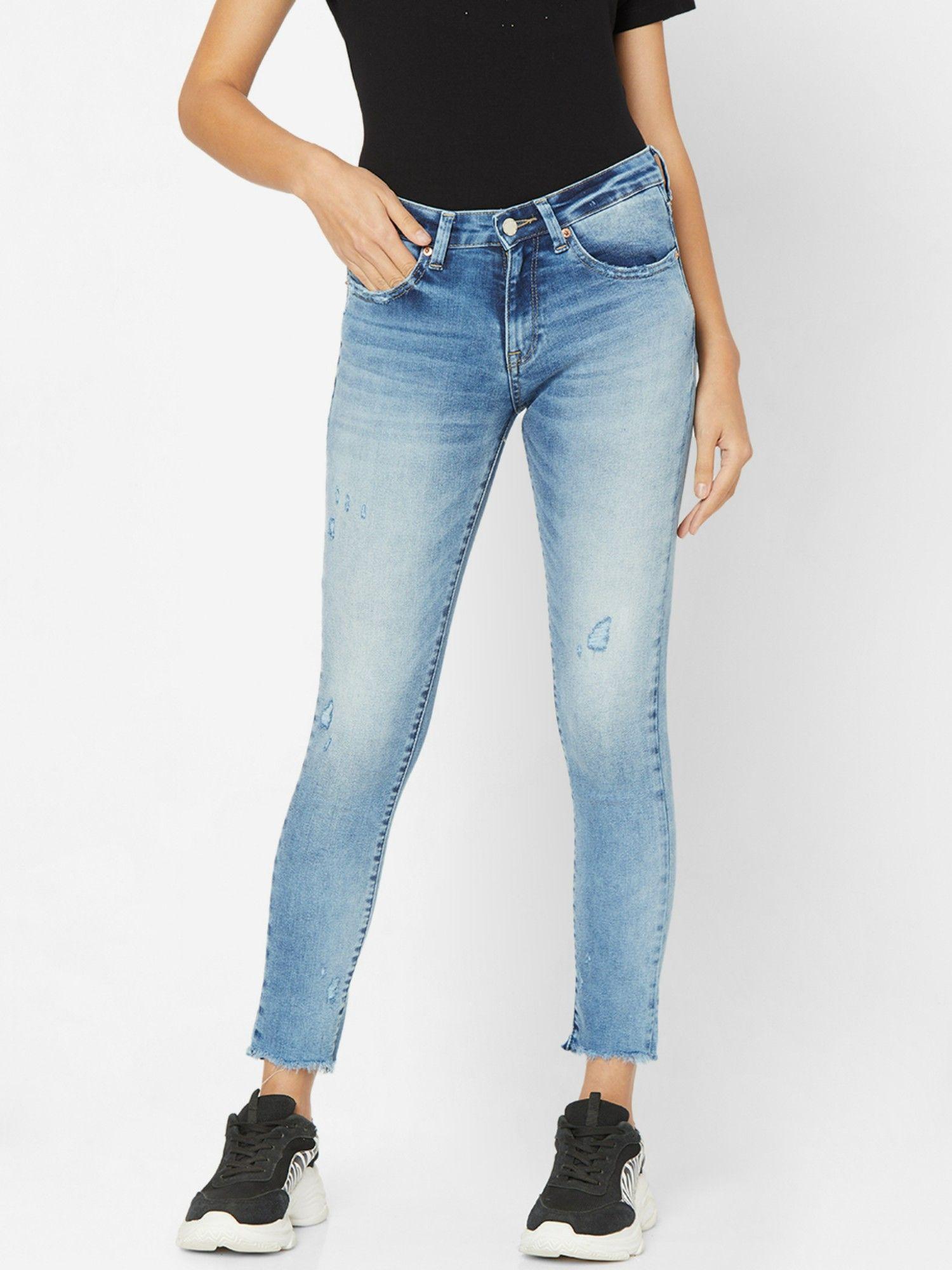 women blue cotton super skinny regular length jeans (alicia)