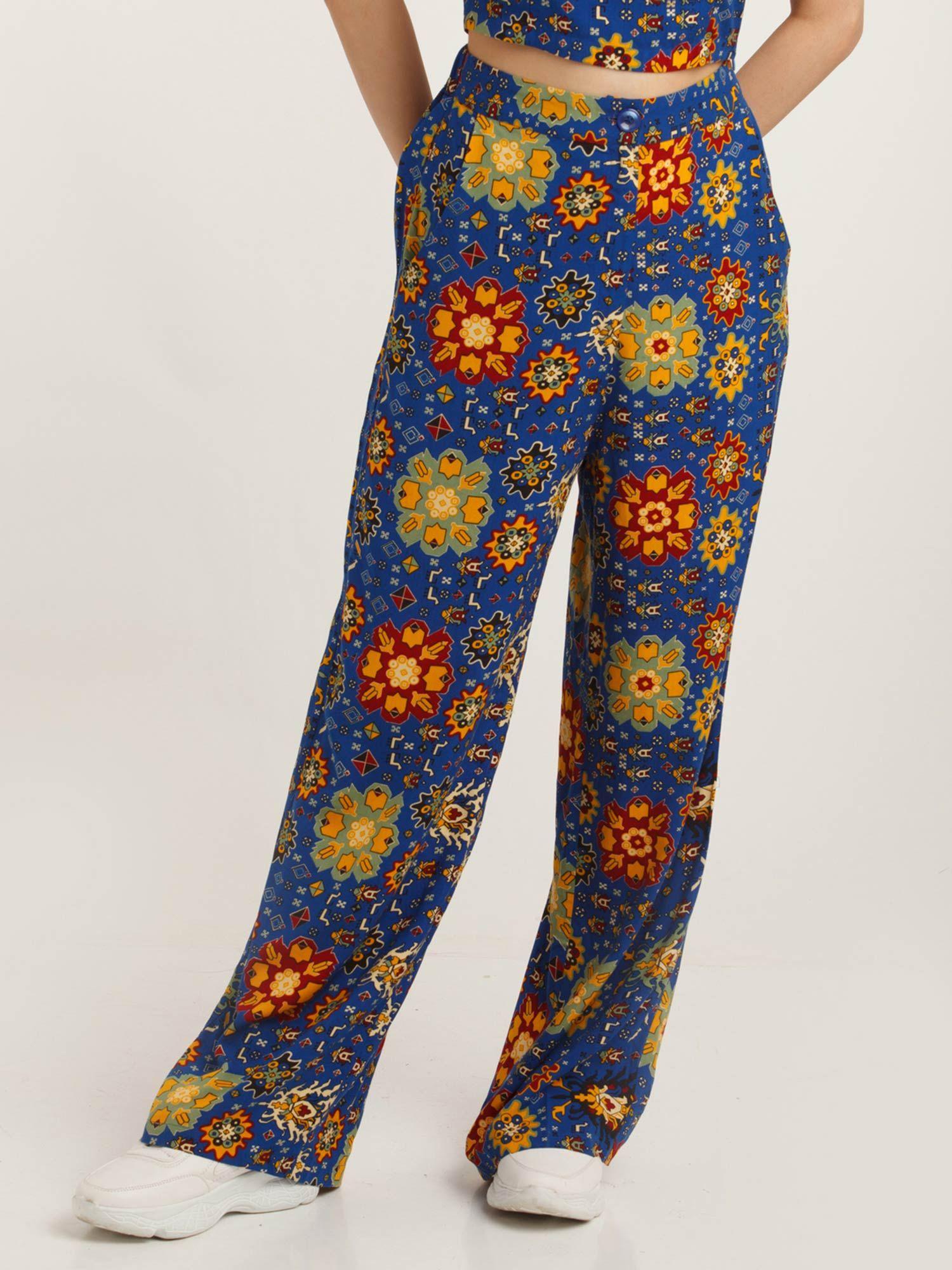 women blue craft elasticated pant