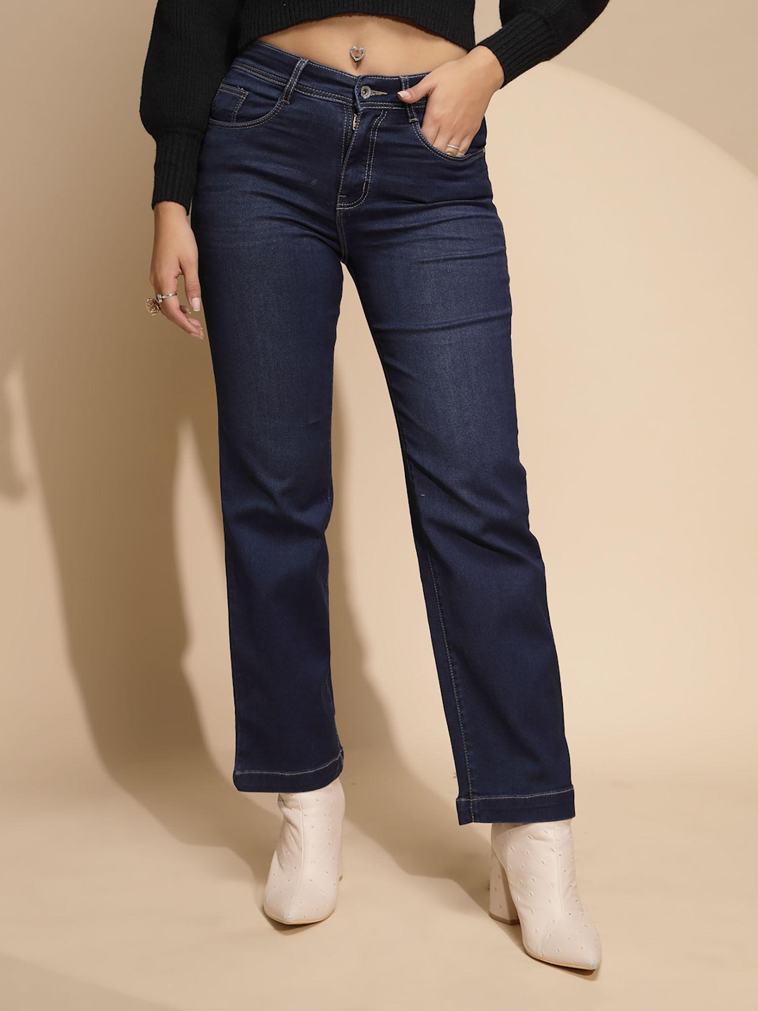 women blue denim ankle length jeans