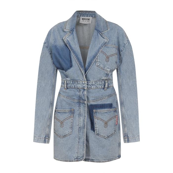 women blue denim collar shirt dress