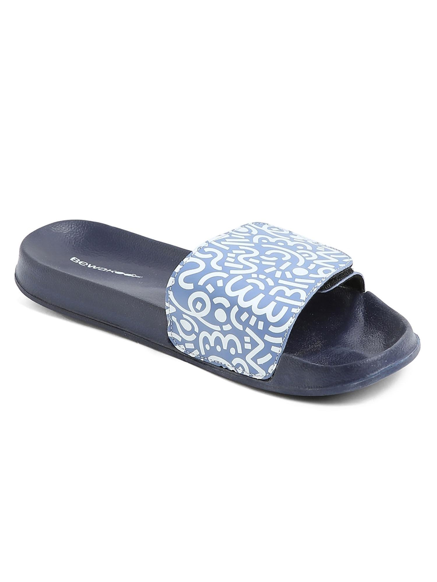 women blue doodle it printed velcro sliders