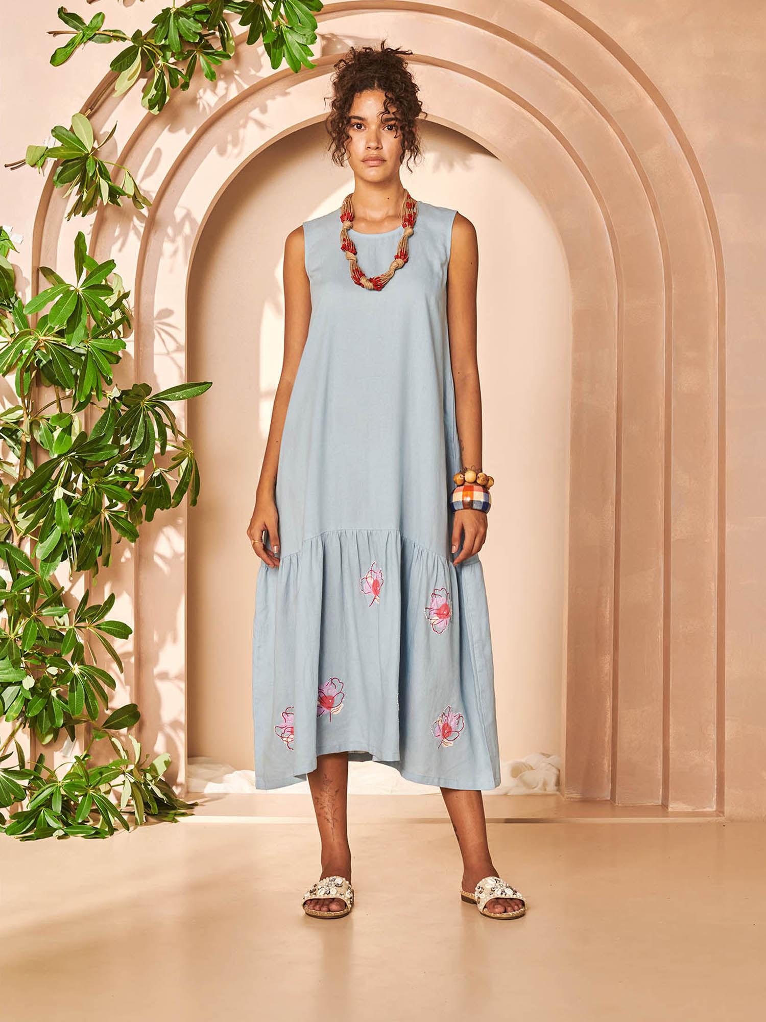 women blue embellished maxi dress