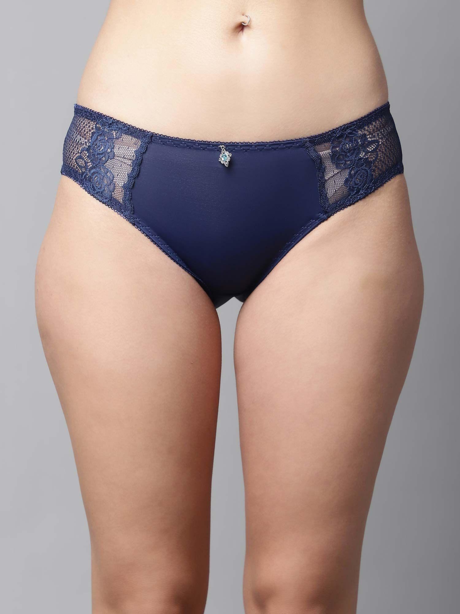 women blue embroidered lace mid rise sexy bikini panty