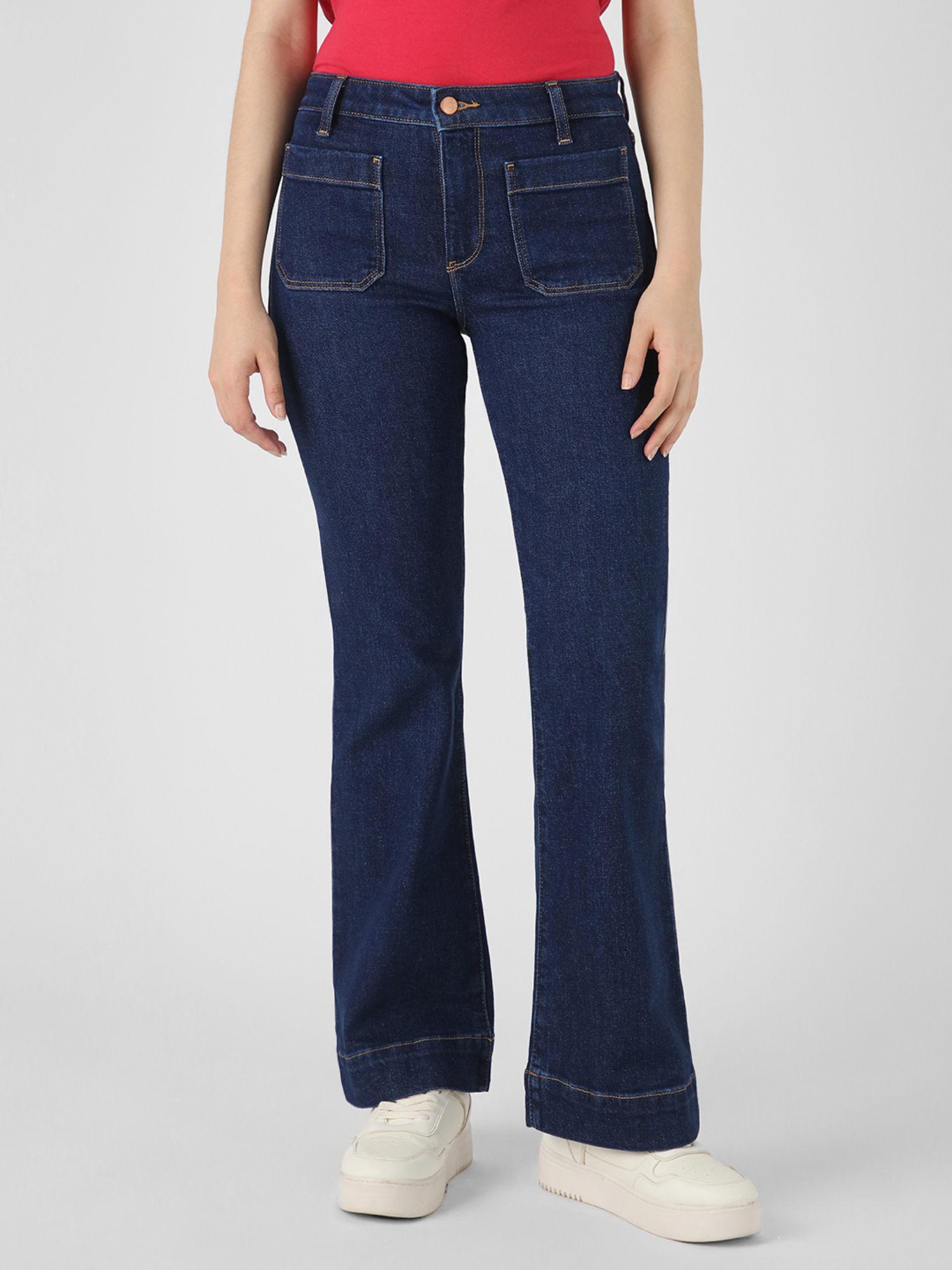 women blue flare high rise no fade jeans