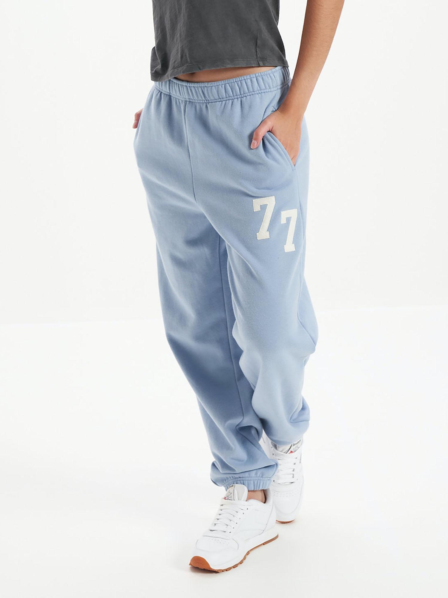 women blue fleece boyfriend joggers