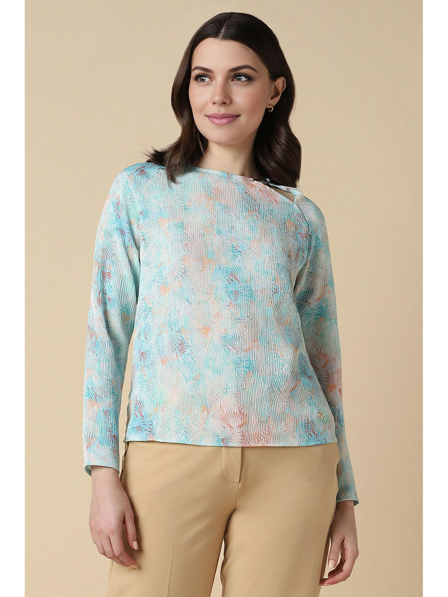 women blue floral casual top