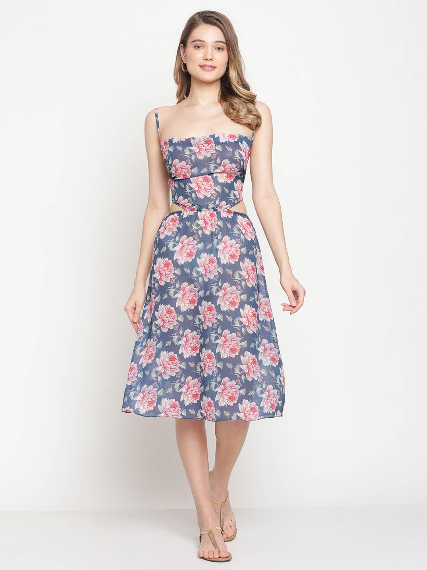 women blue floral printed cover-up beach dress