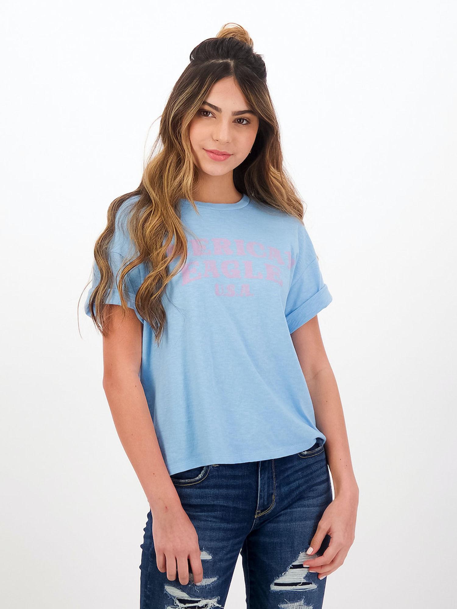 women blue graphic tee