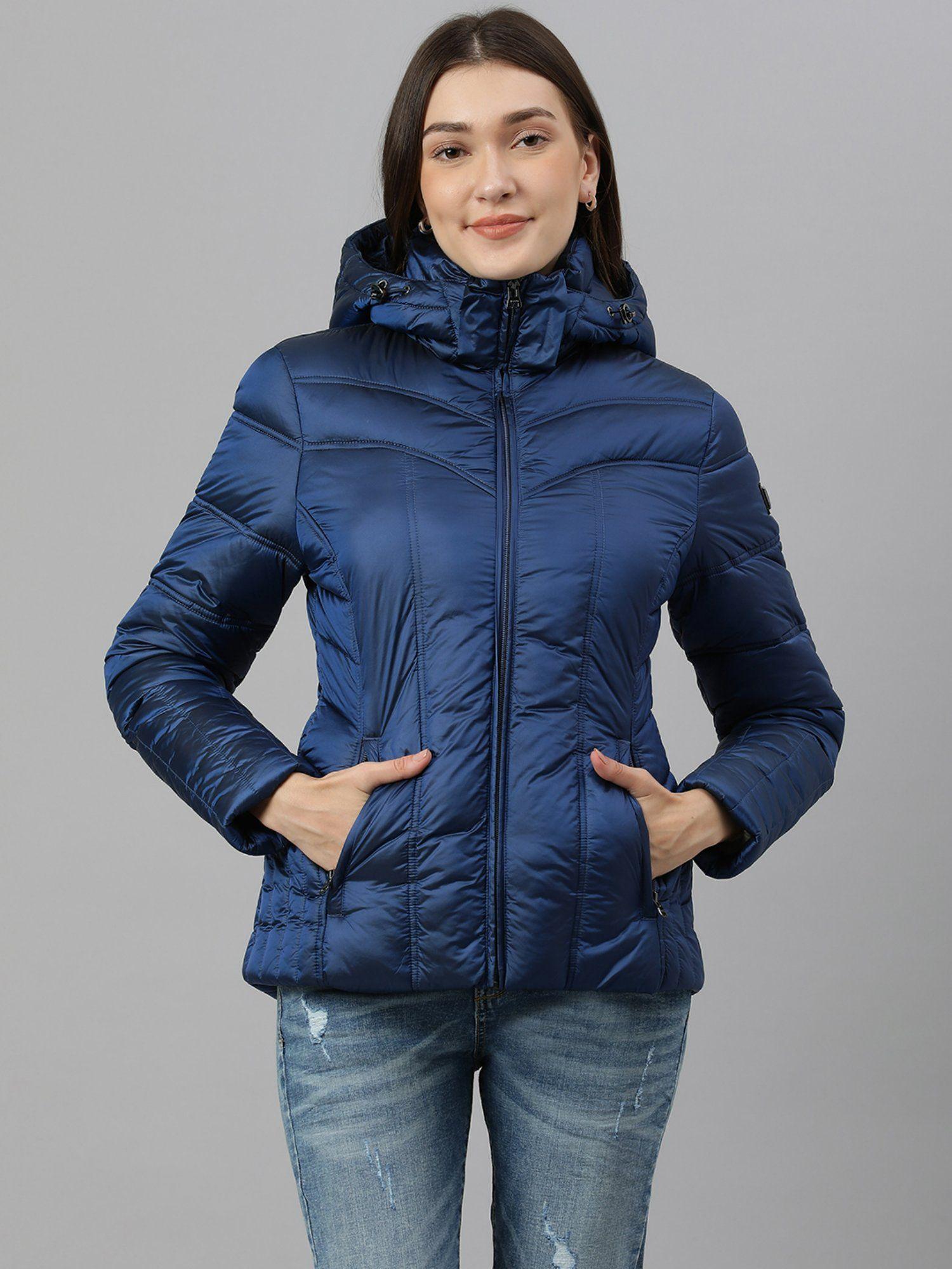 women blue hooded jackets