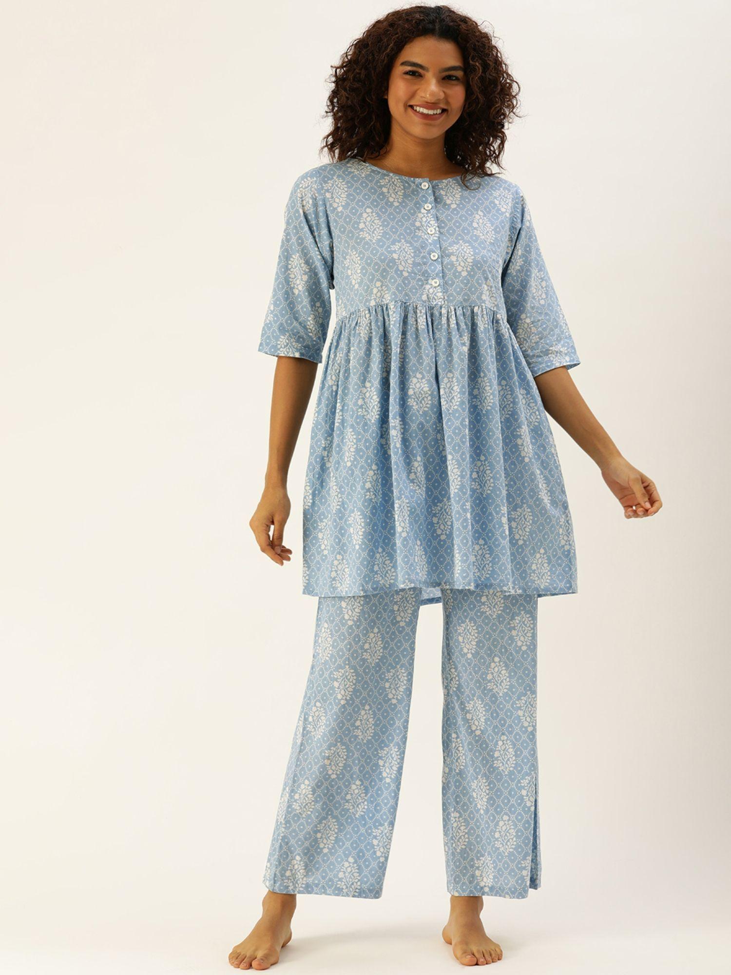 women blue kurta & palazzo (pack of 2)