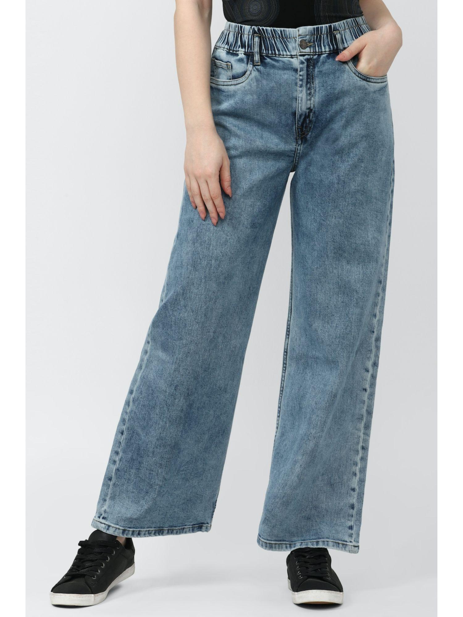 women blue mid wash regular fit jeans