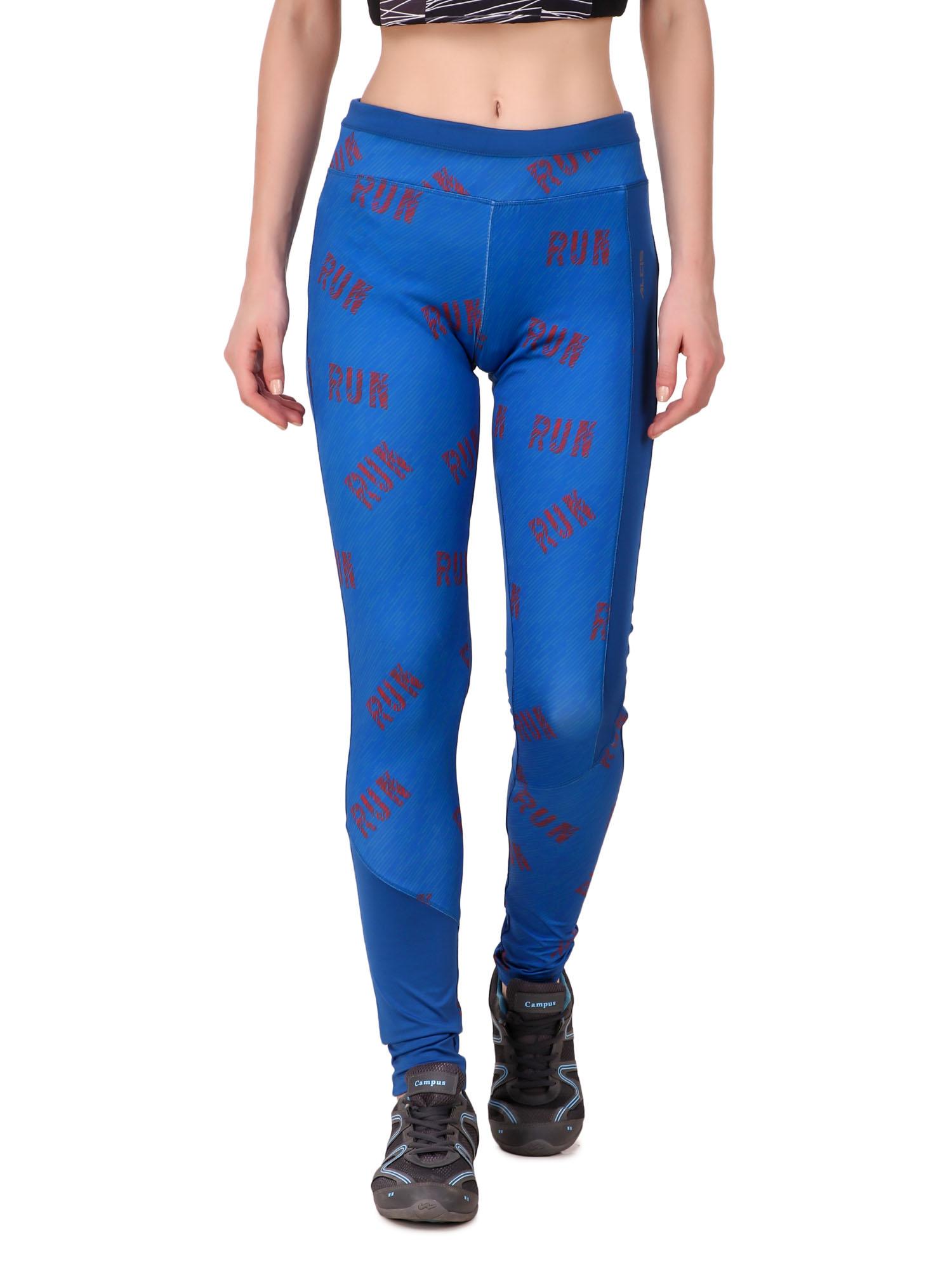 women blue orange printed running tights