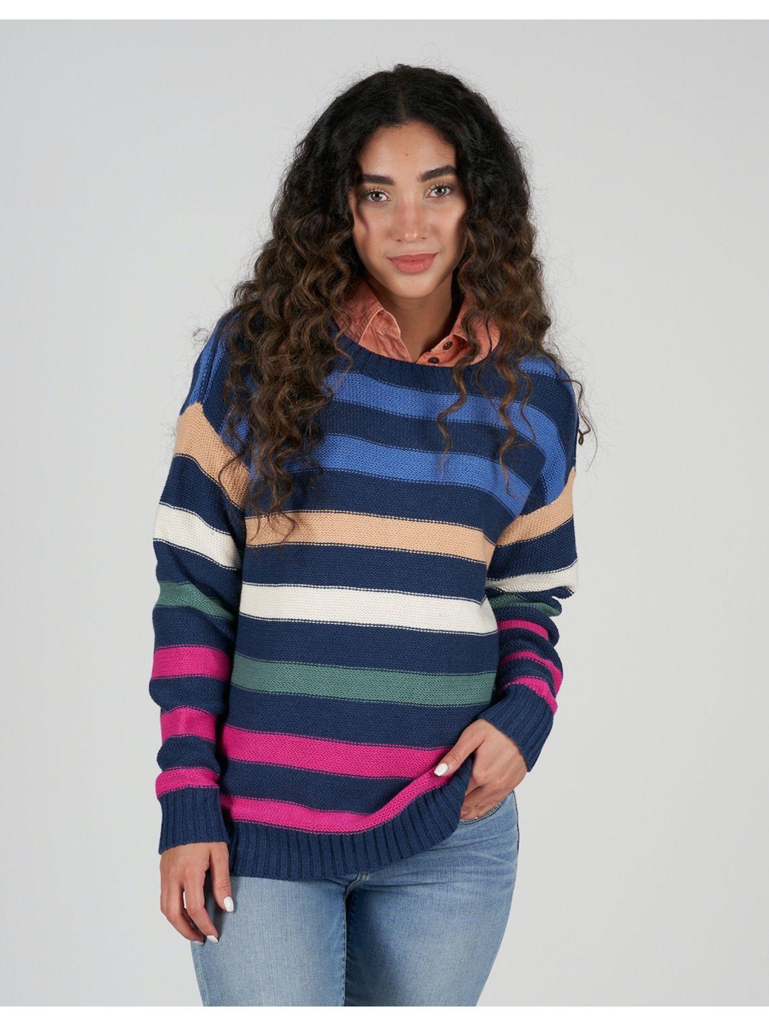 women blue oversized crew neck sweater