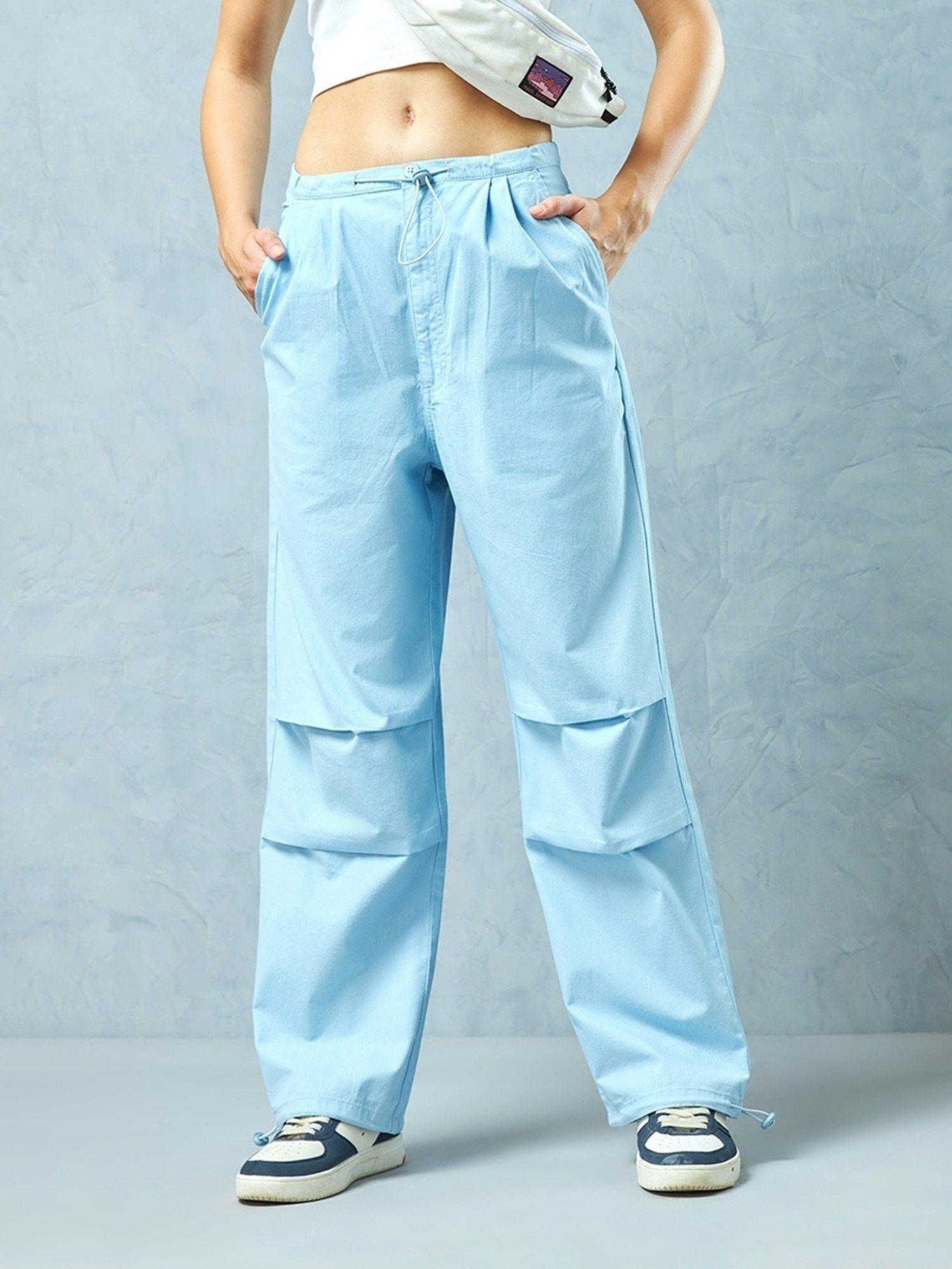 women blue oversized parachute pants