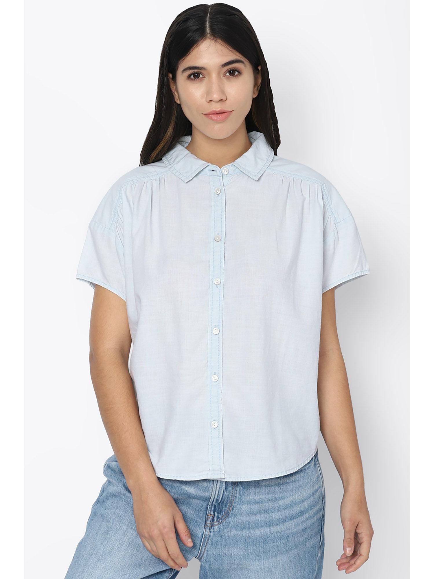 women blue oversized resort shirt