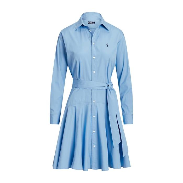 women blue paneled cotton shirtdress