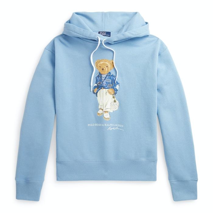 women blue polo bear fleece hoodie