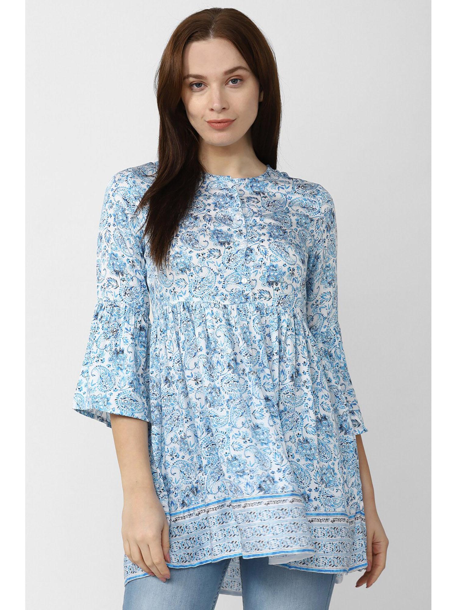 women blue print tunic top
