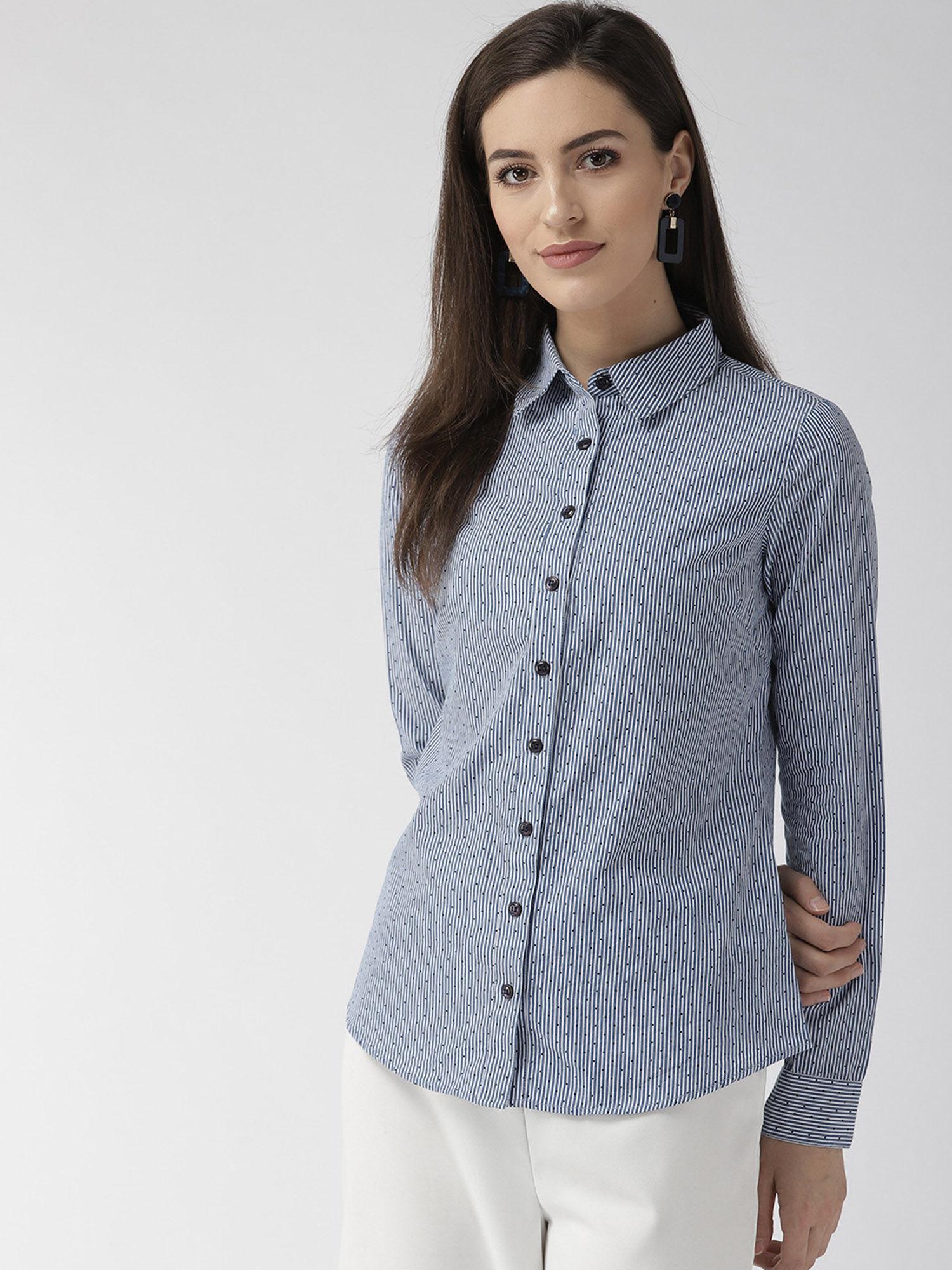 women blue printed casual shirt