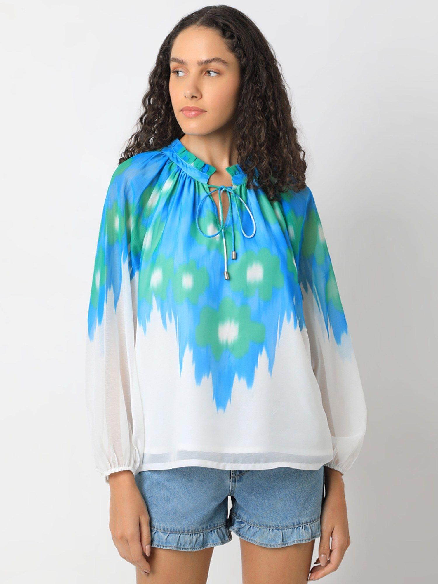 women blue printed comfortable fit top