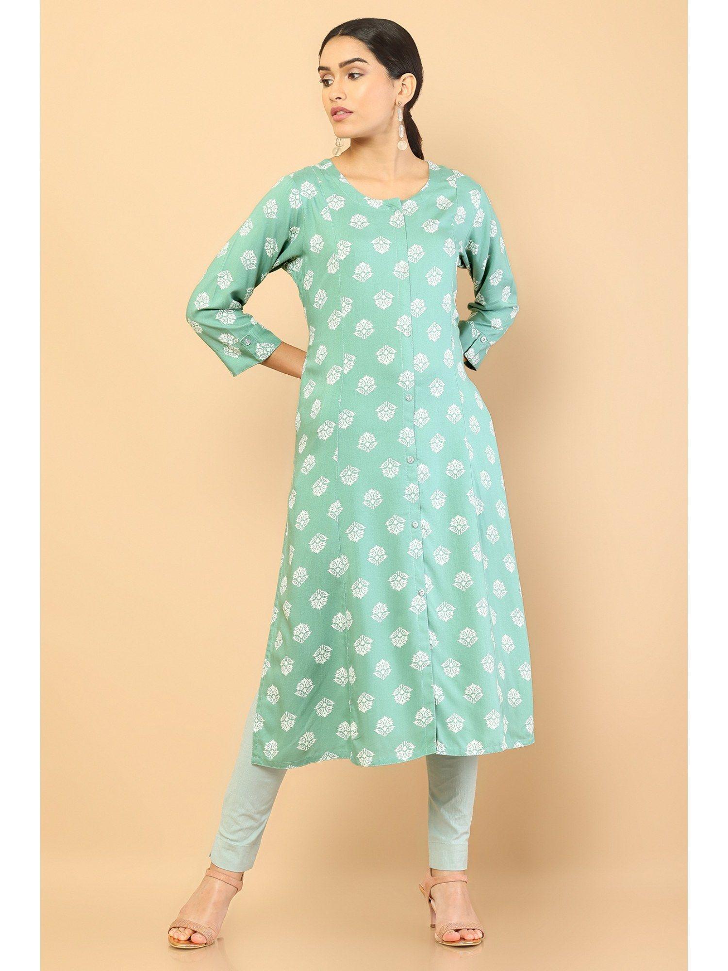 women blue printed kurta