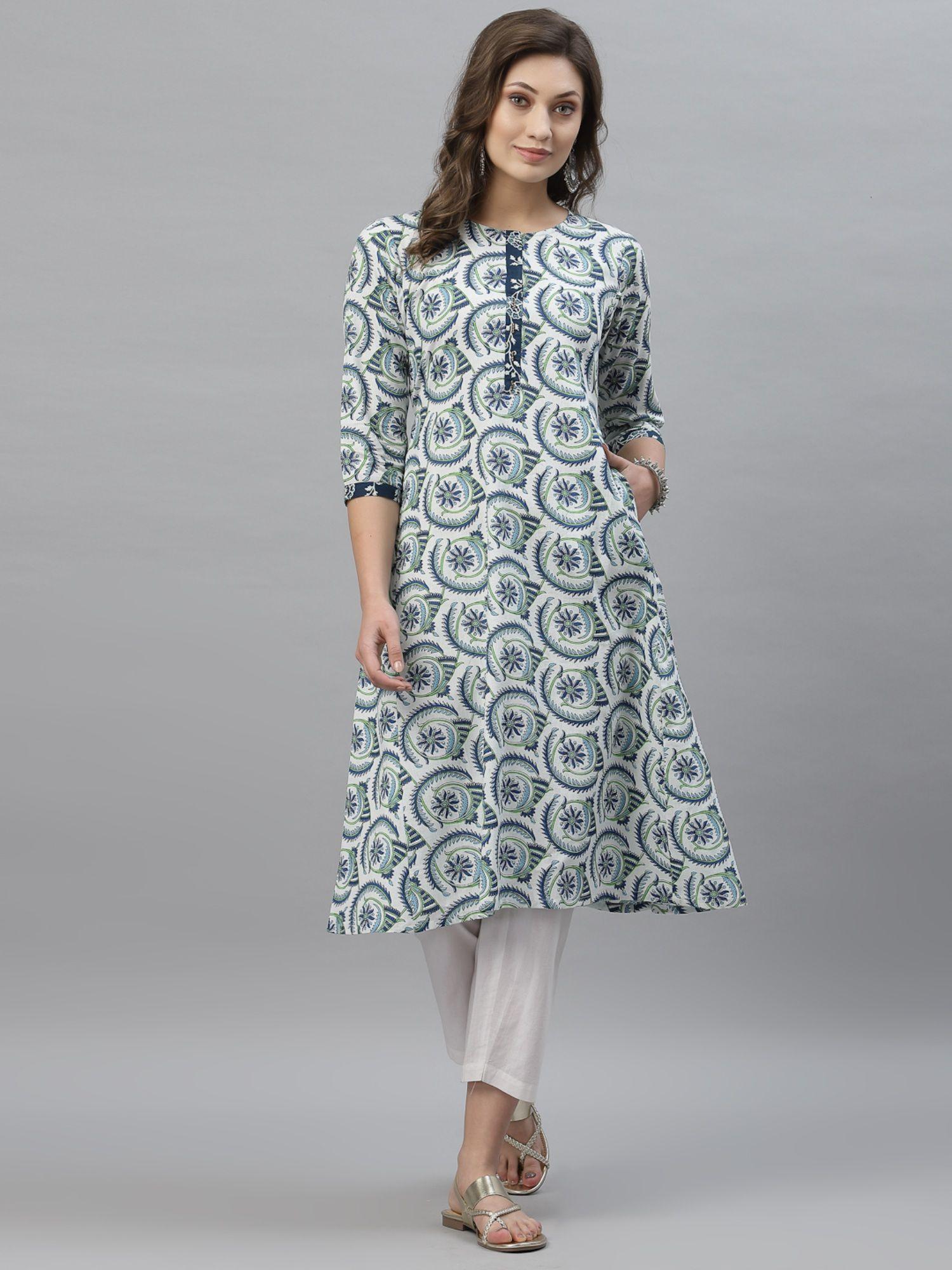 women blue printed kurta