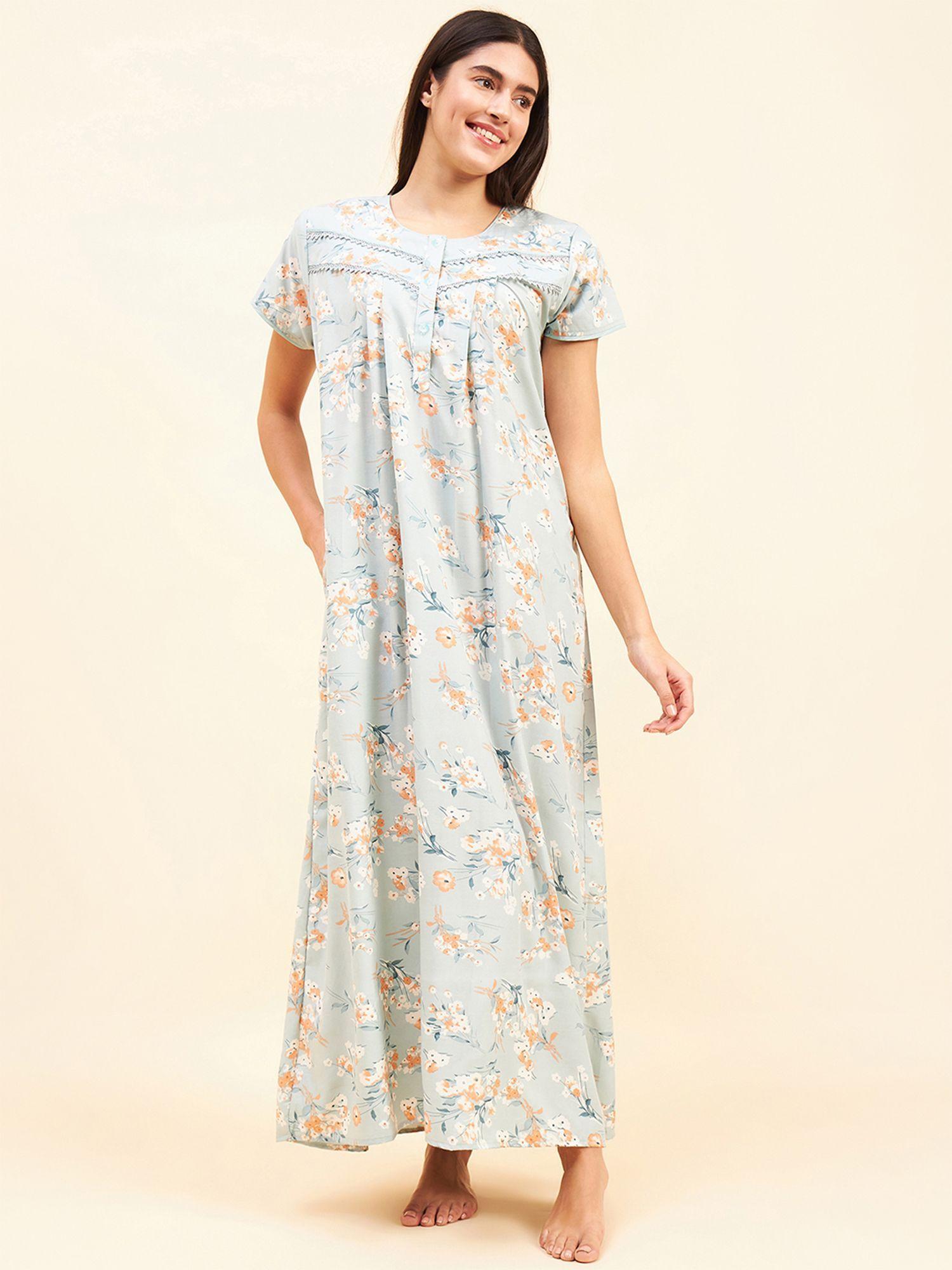 women blue printed night dress