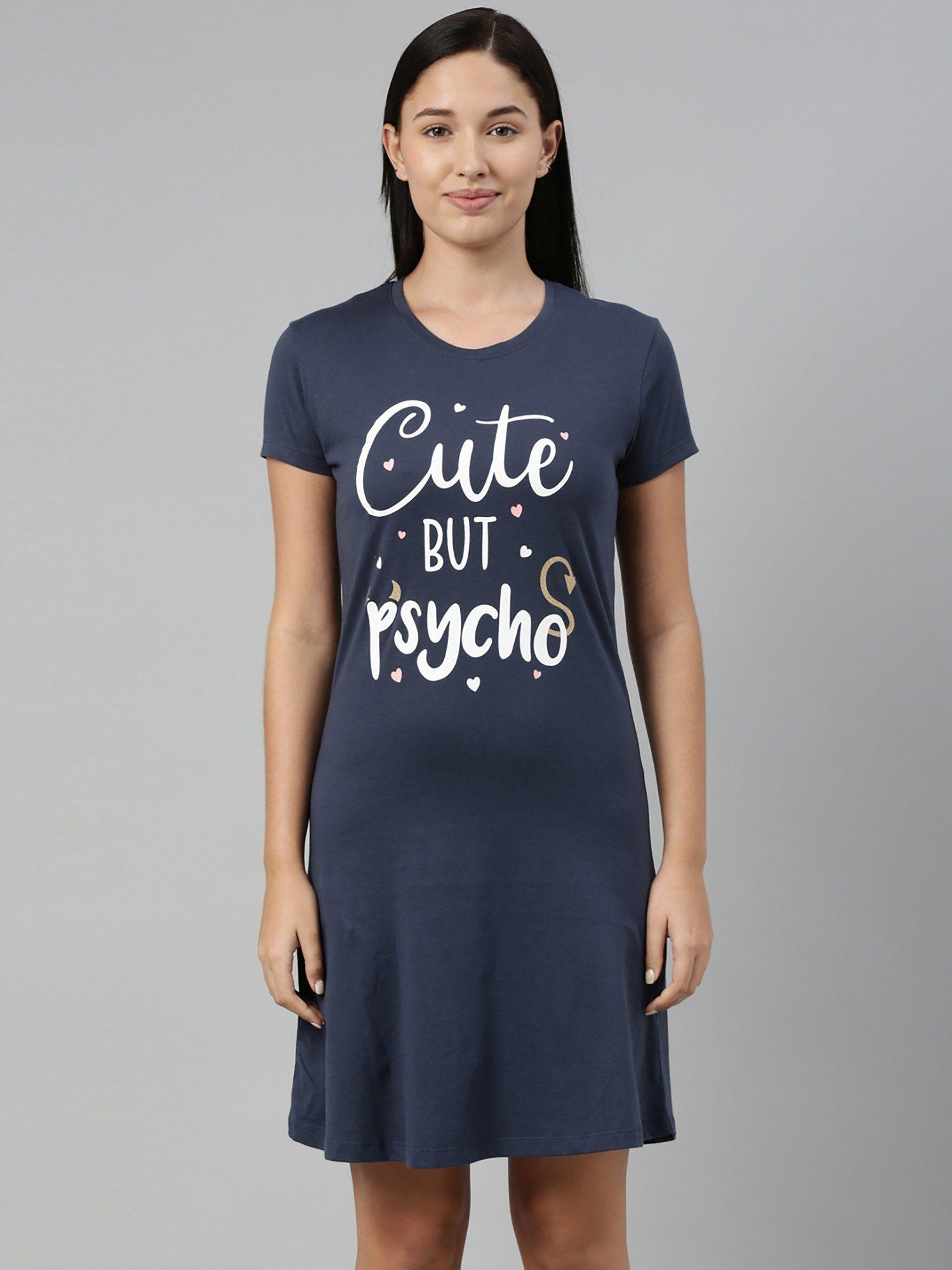 women blue printed pure cotton nightdress