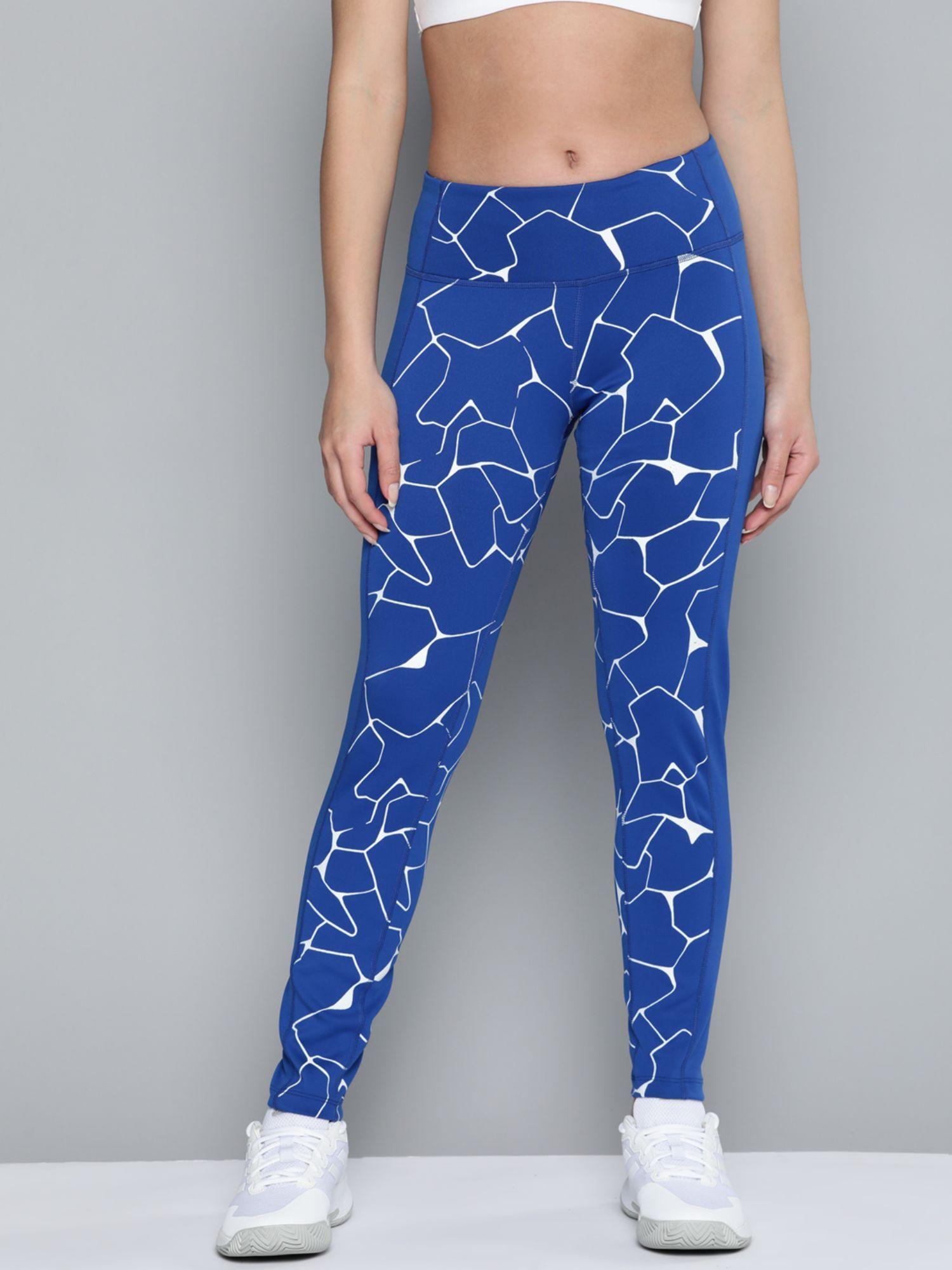 women blue printed sports tights