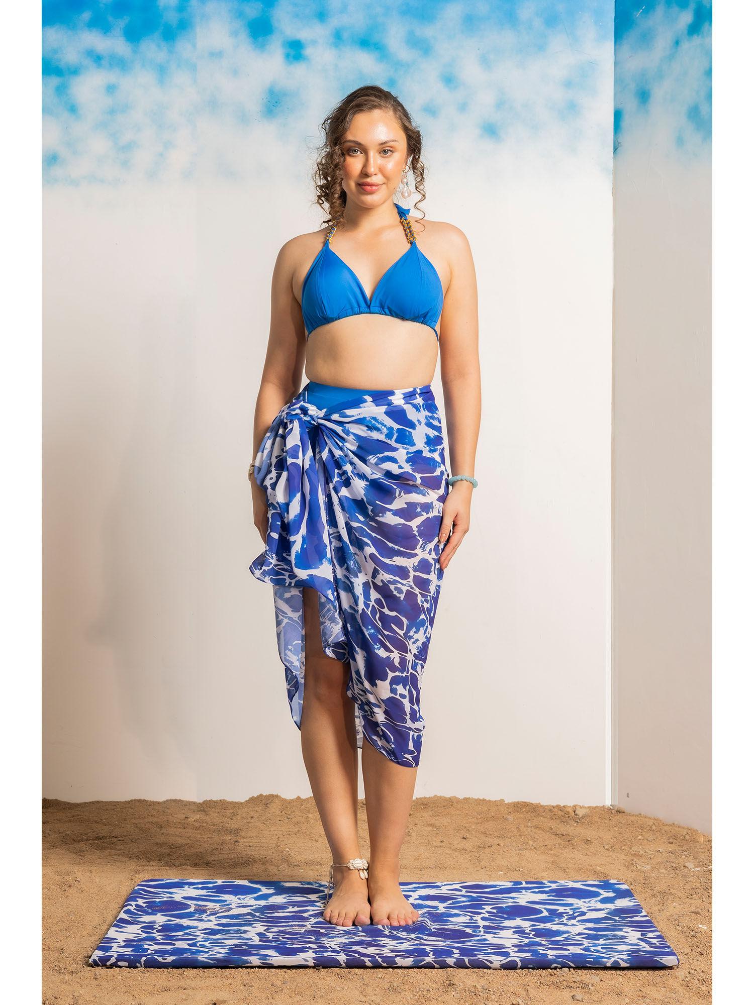 women blue printed swimwear sarong