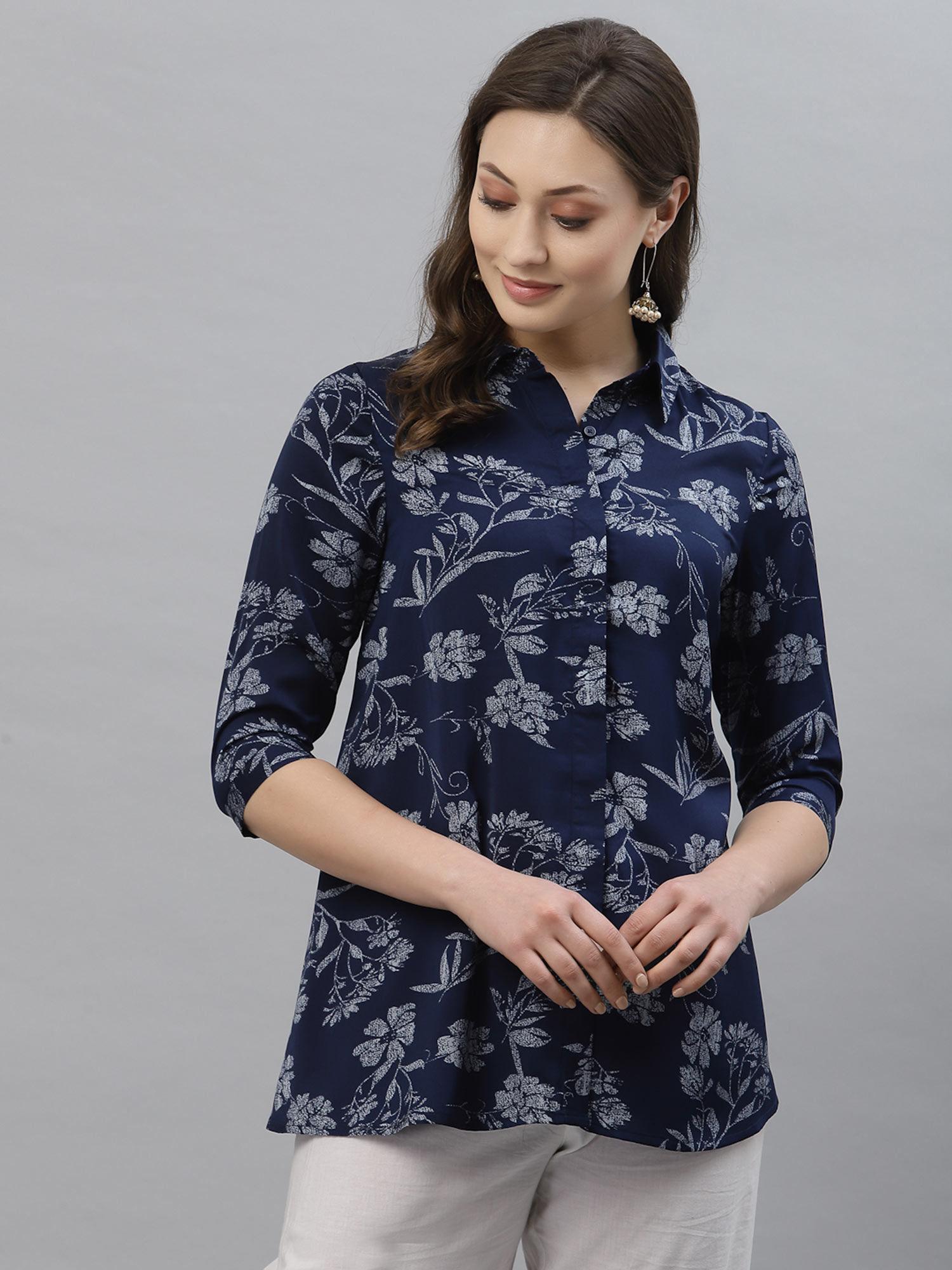 women blue printed tunic