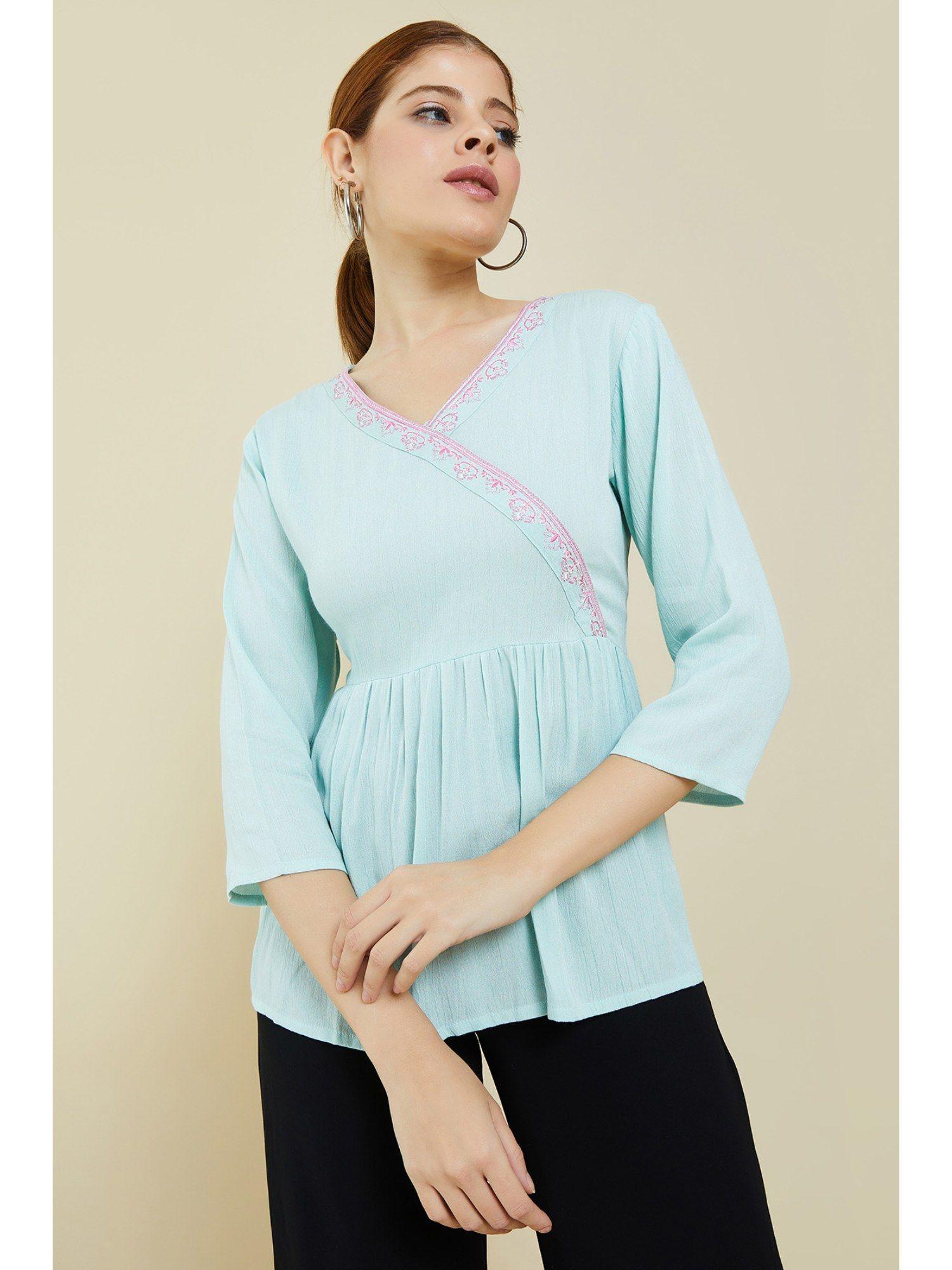 women blue rayon solid tunic