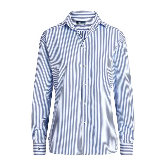 women blue relaxed fit striped cotton shirt