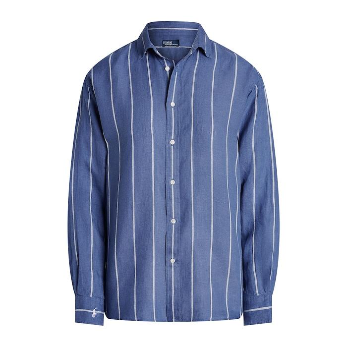 women blue relaxed fit striped linen shirt