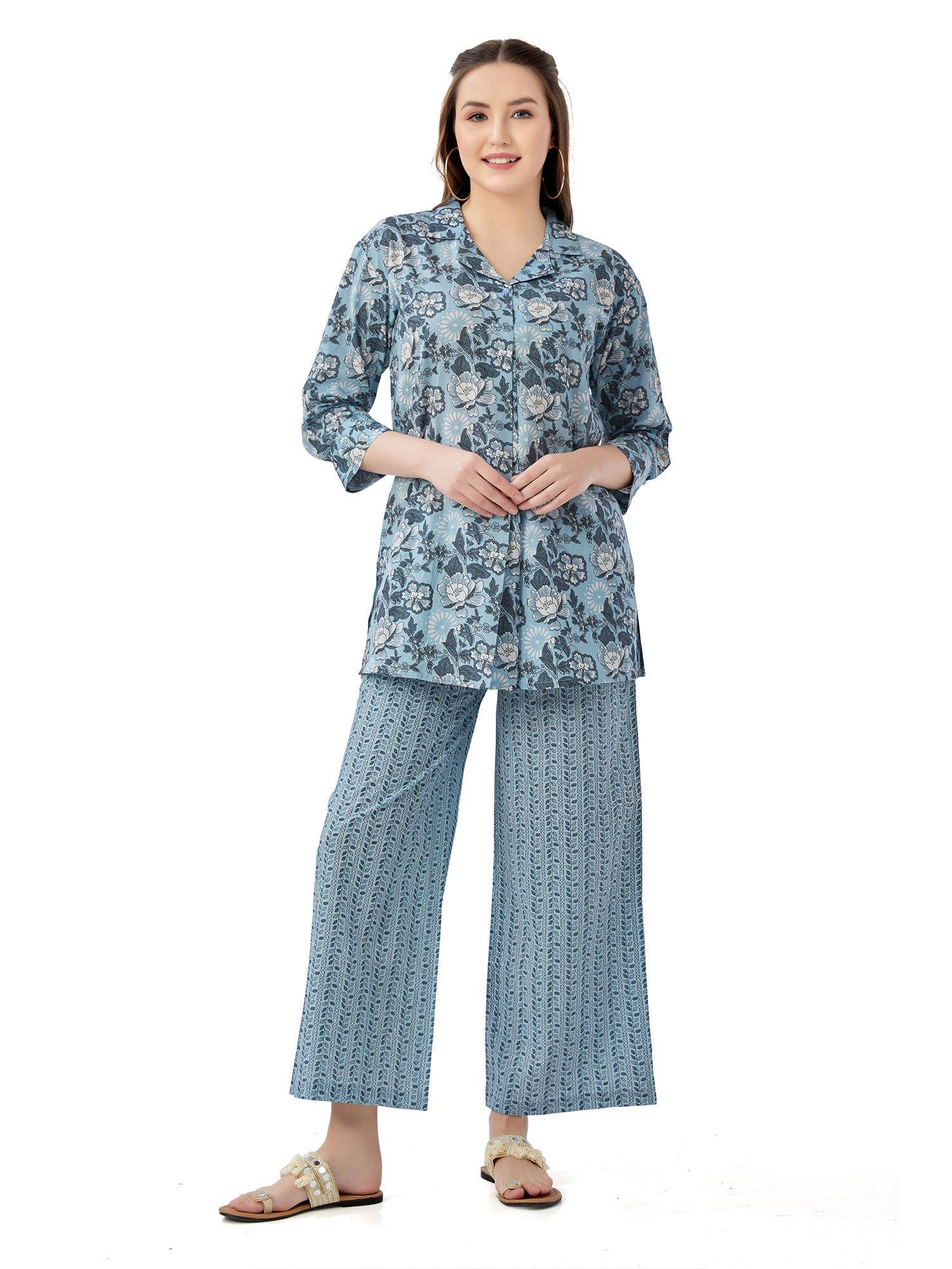 women blue shirt - pyjama-wpc658 (set of 2)