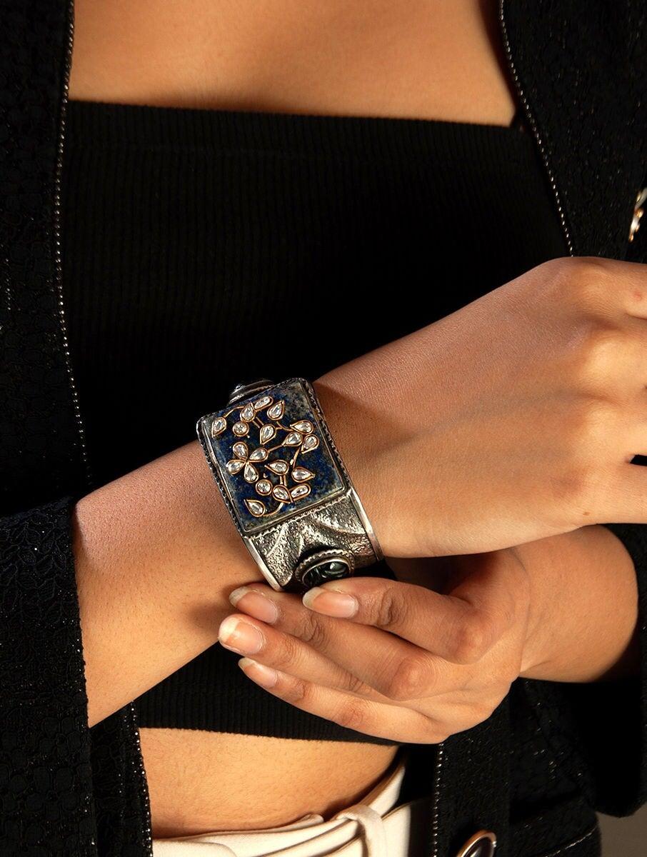 women blue silver tone silver cuffs &amp; bracelet