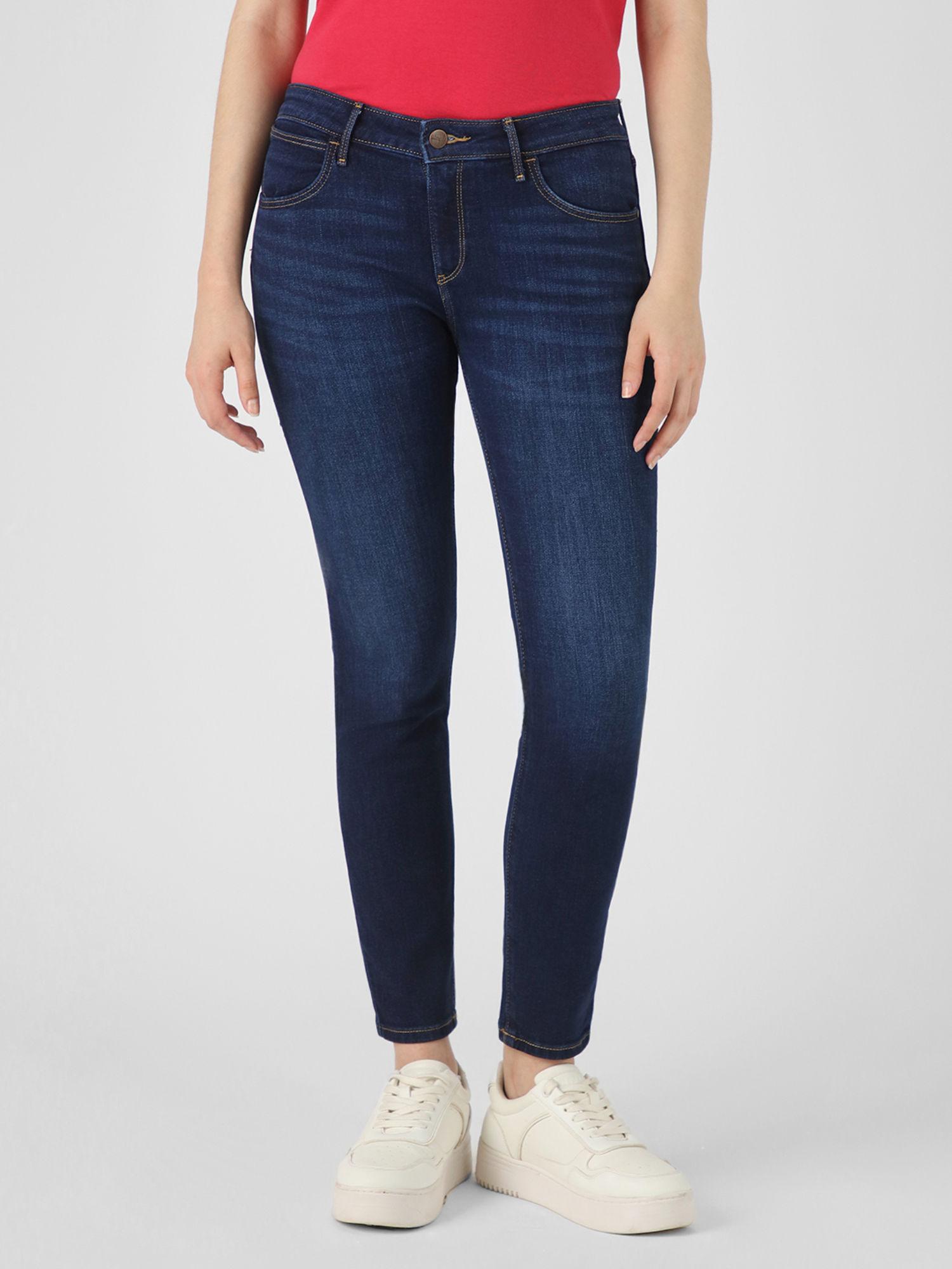 women blue skinny fit mid rise no fade jeans