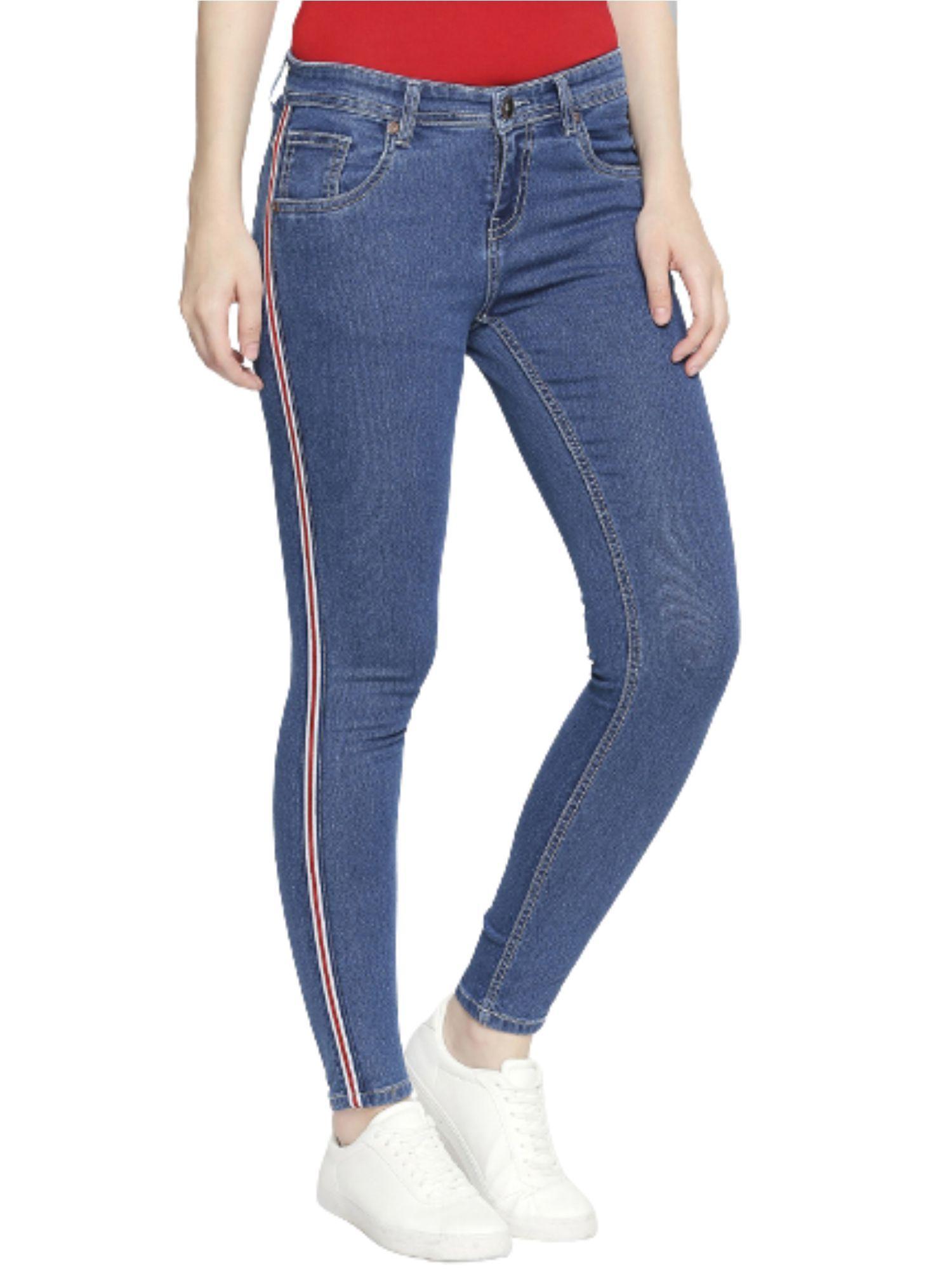 women blue slim fit mid-rise clean look stretchable jeans