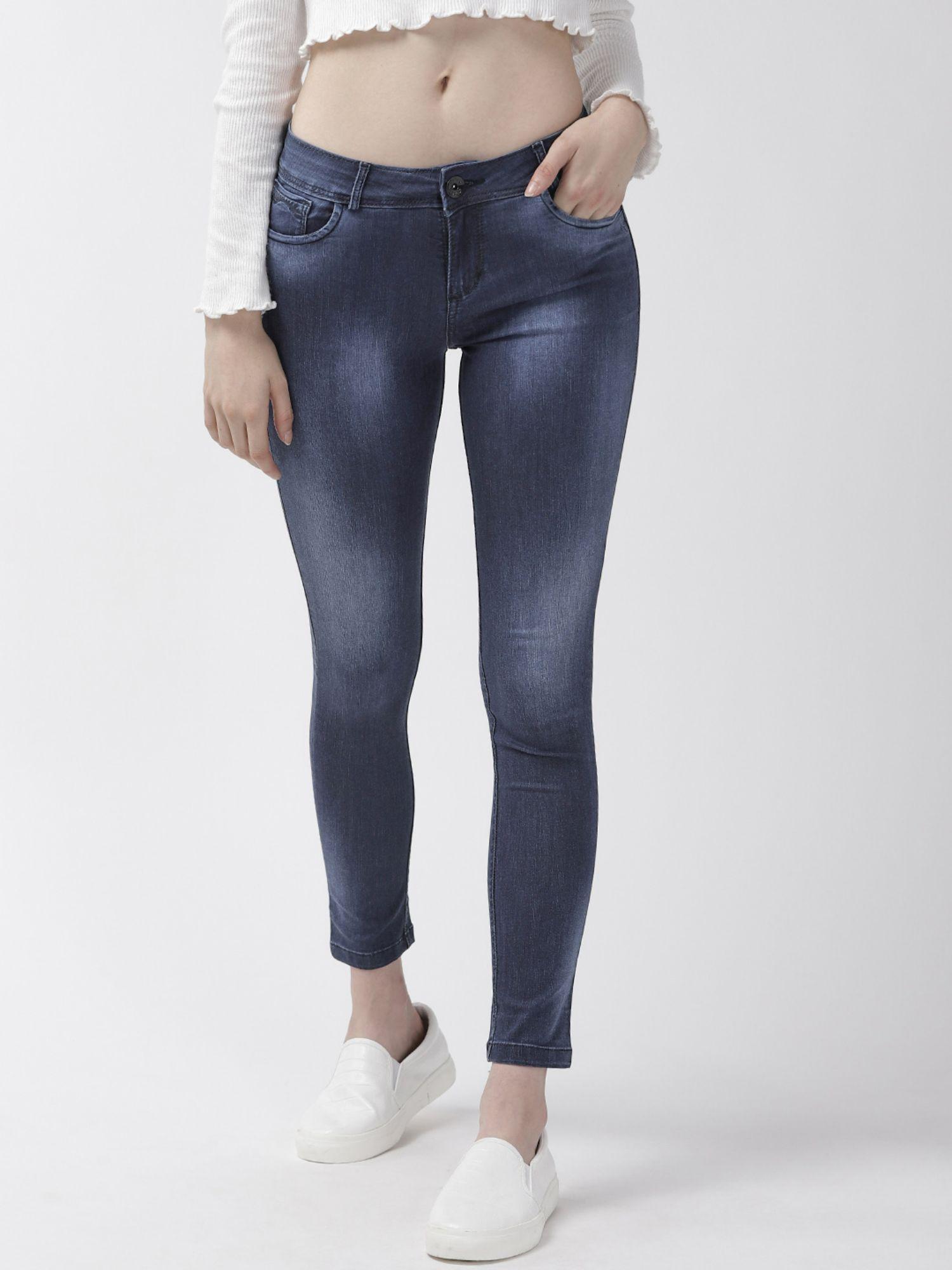 women blue slim fit mid-rise clean look stretchable jeans