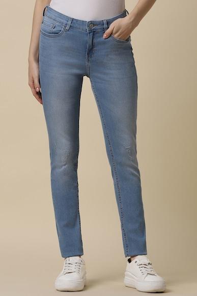 women blue slim fit mid wash jeans