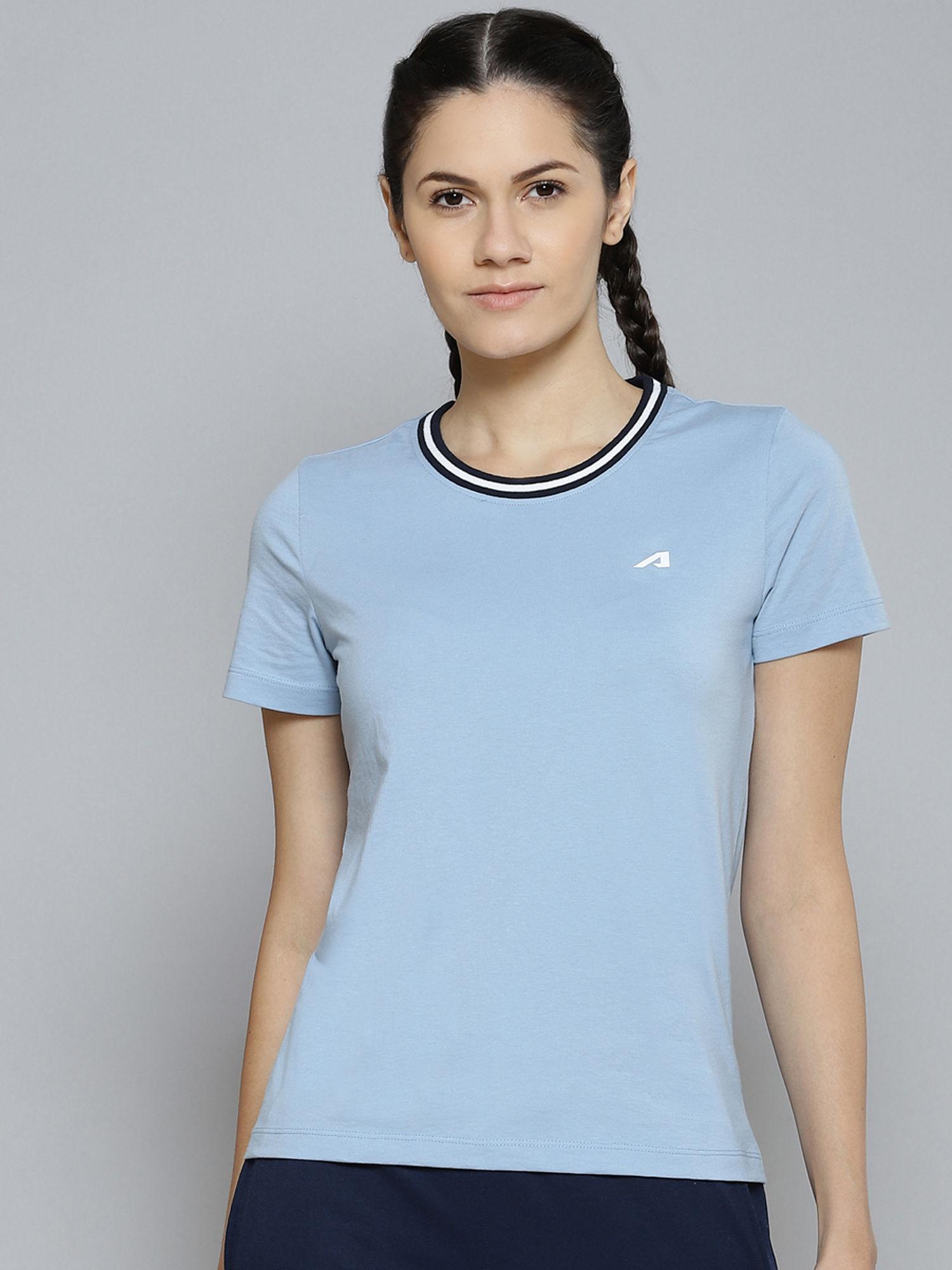 women blue slim fit running t-shirt