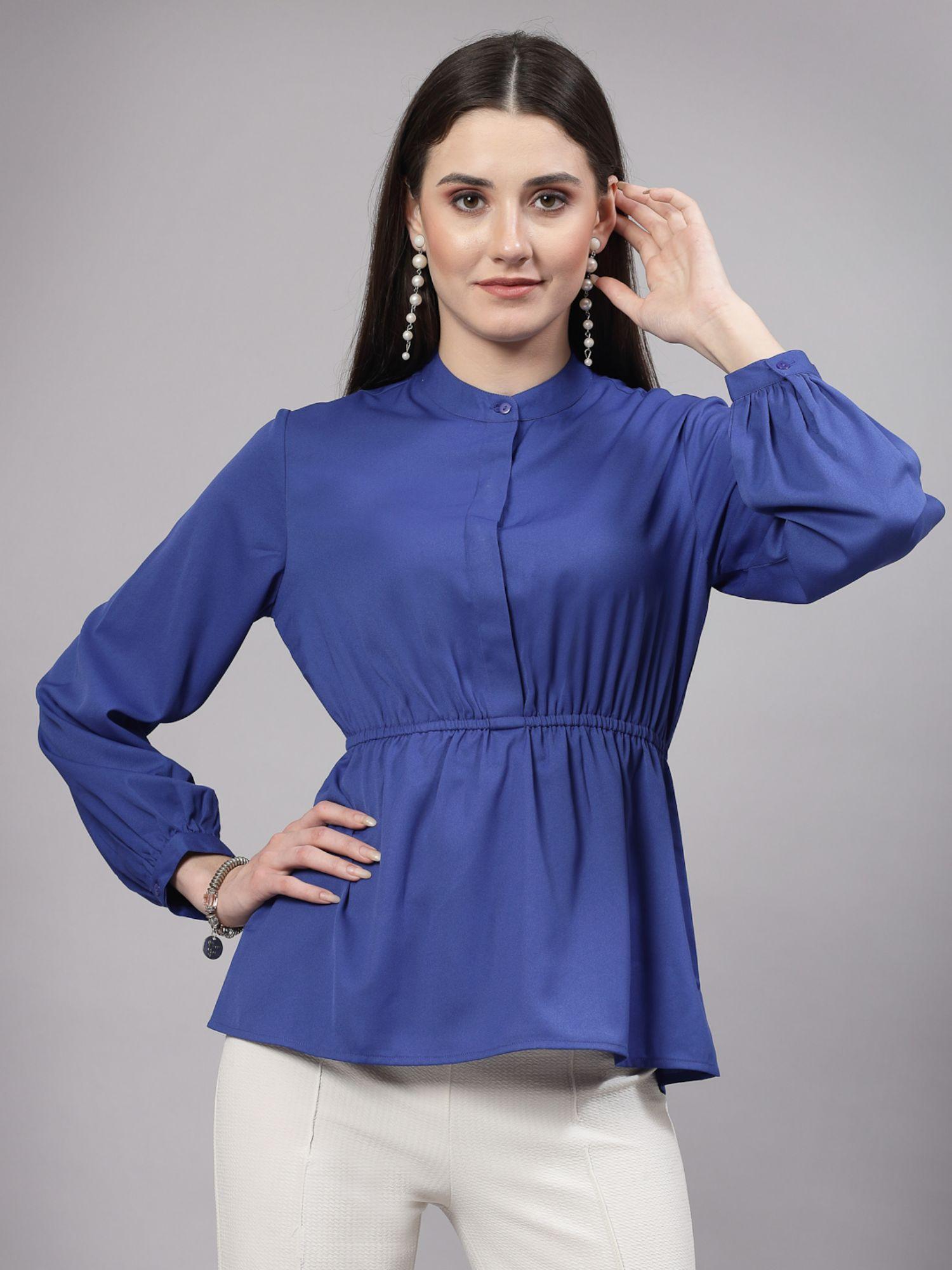 women blue smart peplum top