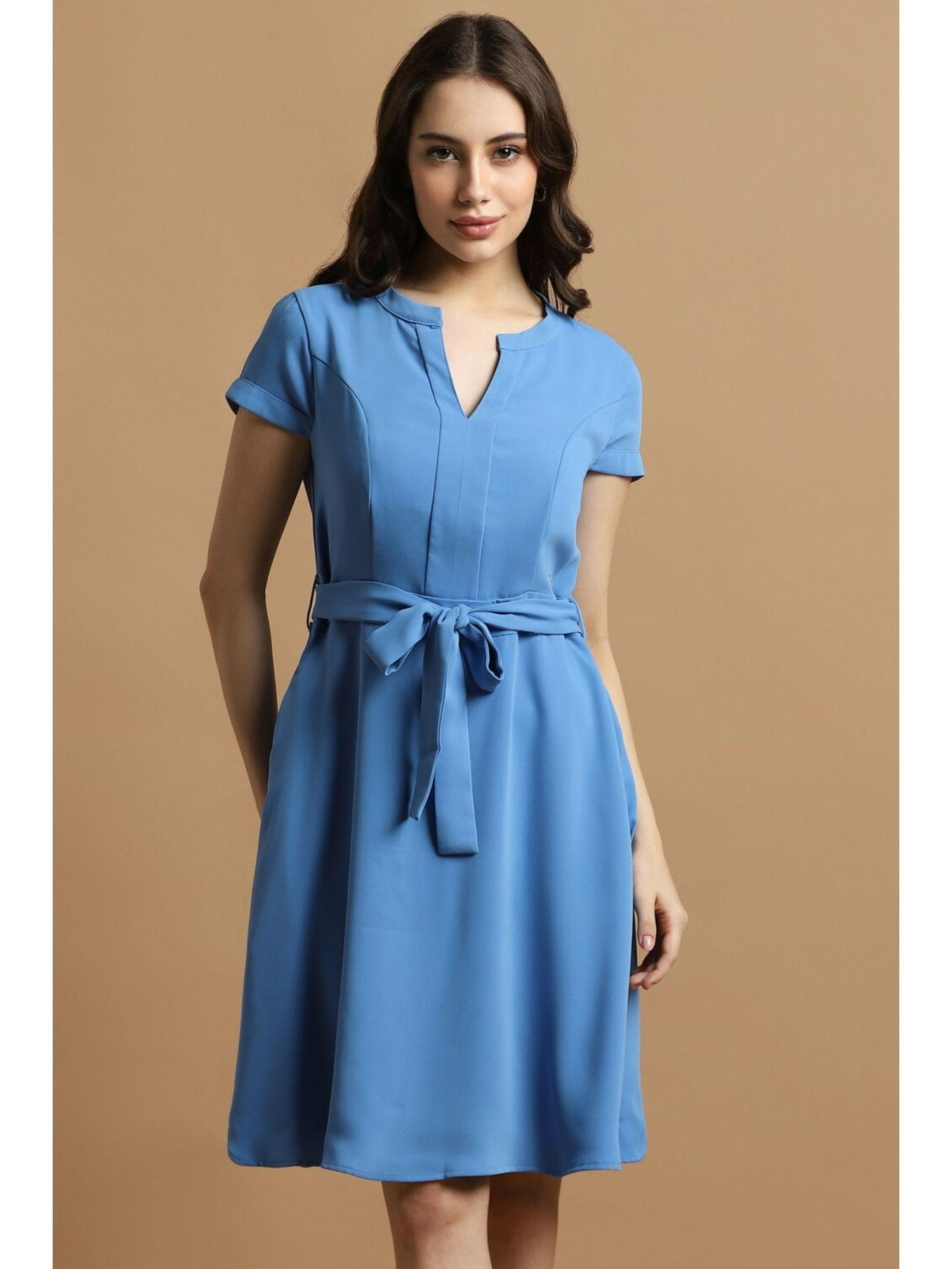 women blue solid casual dress (set of 2)