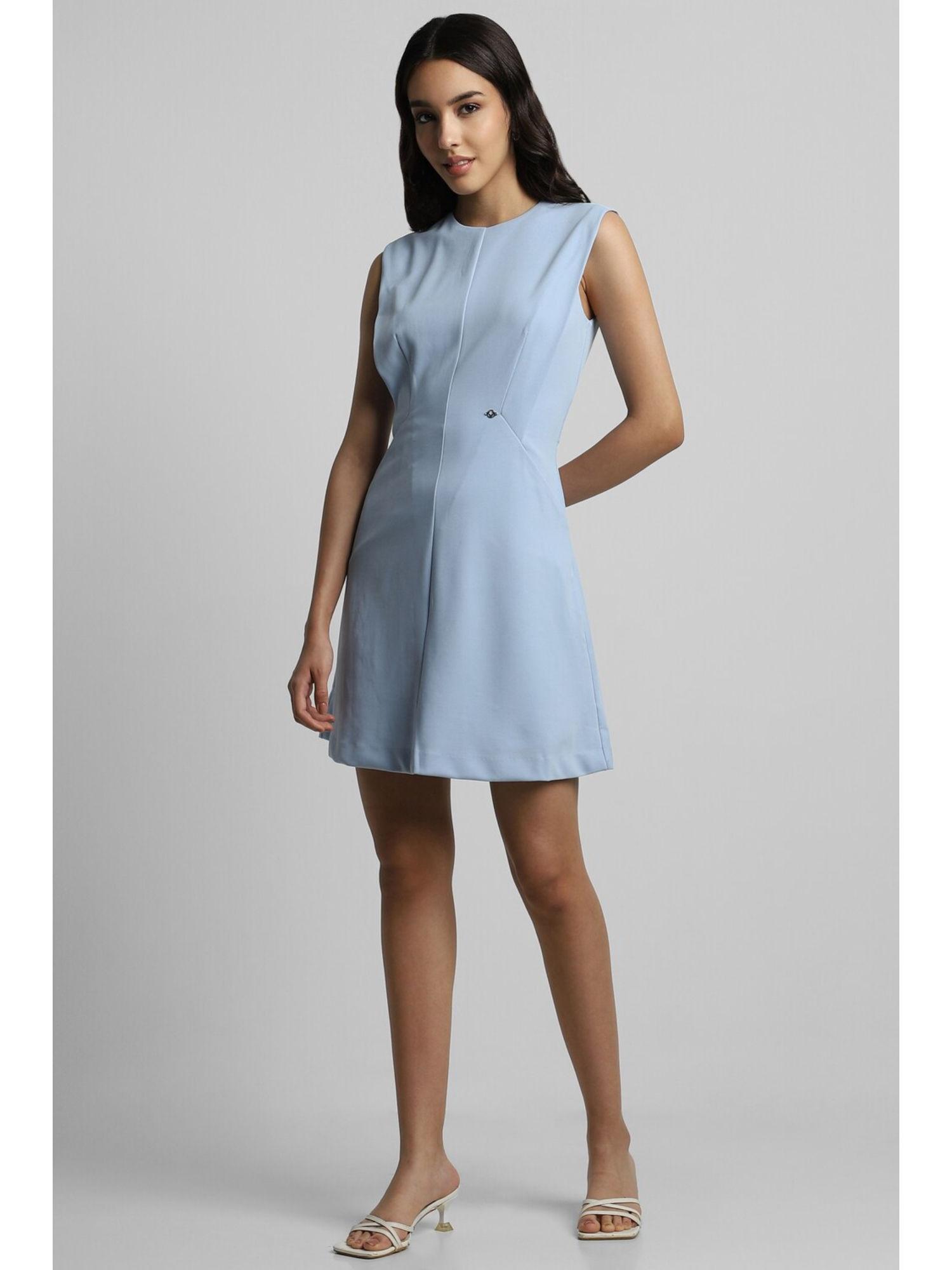 women blue solid casual dress