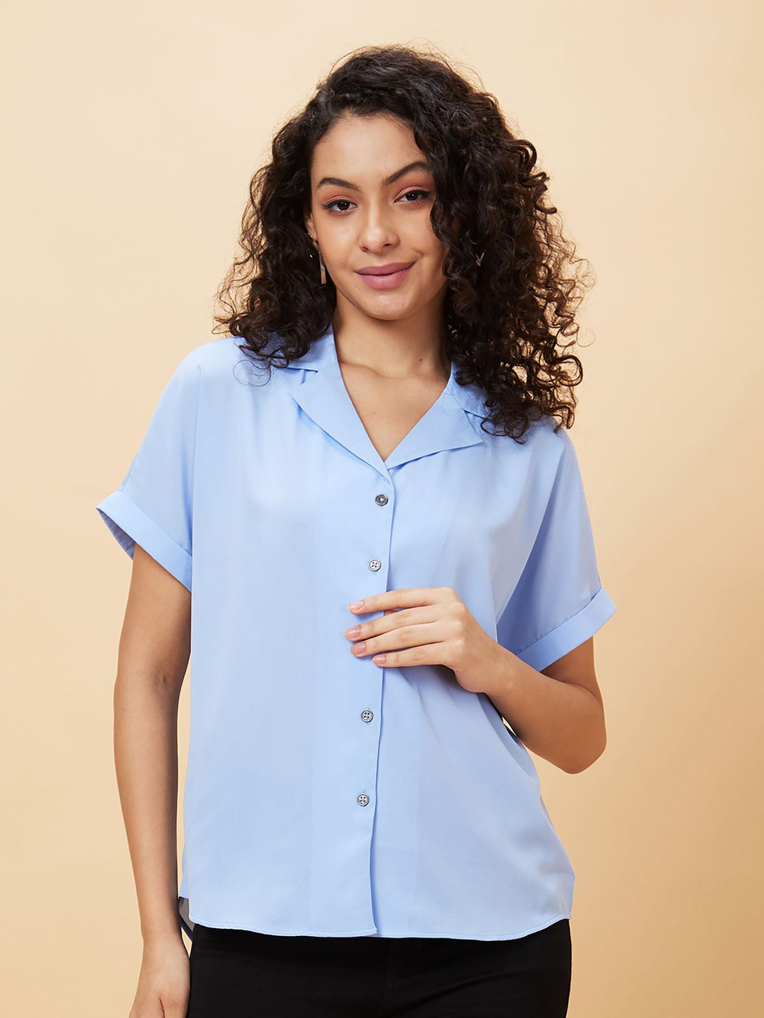 women blue solid casual style shirt