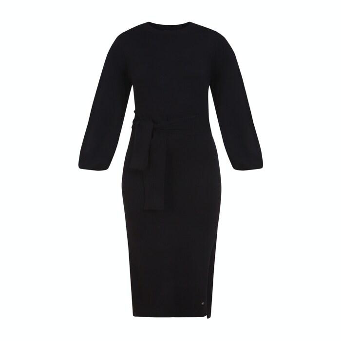 women blue solid front-tie midi knitted dress