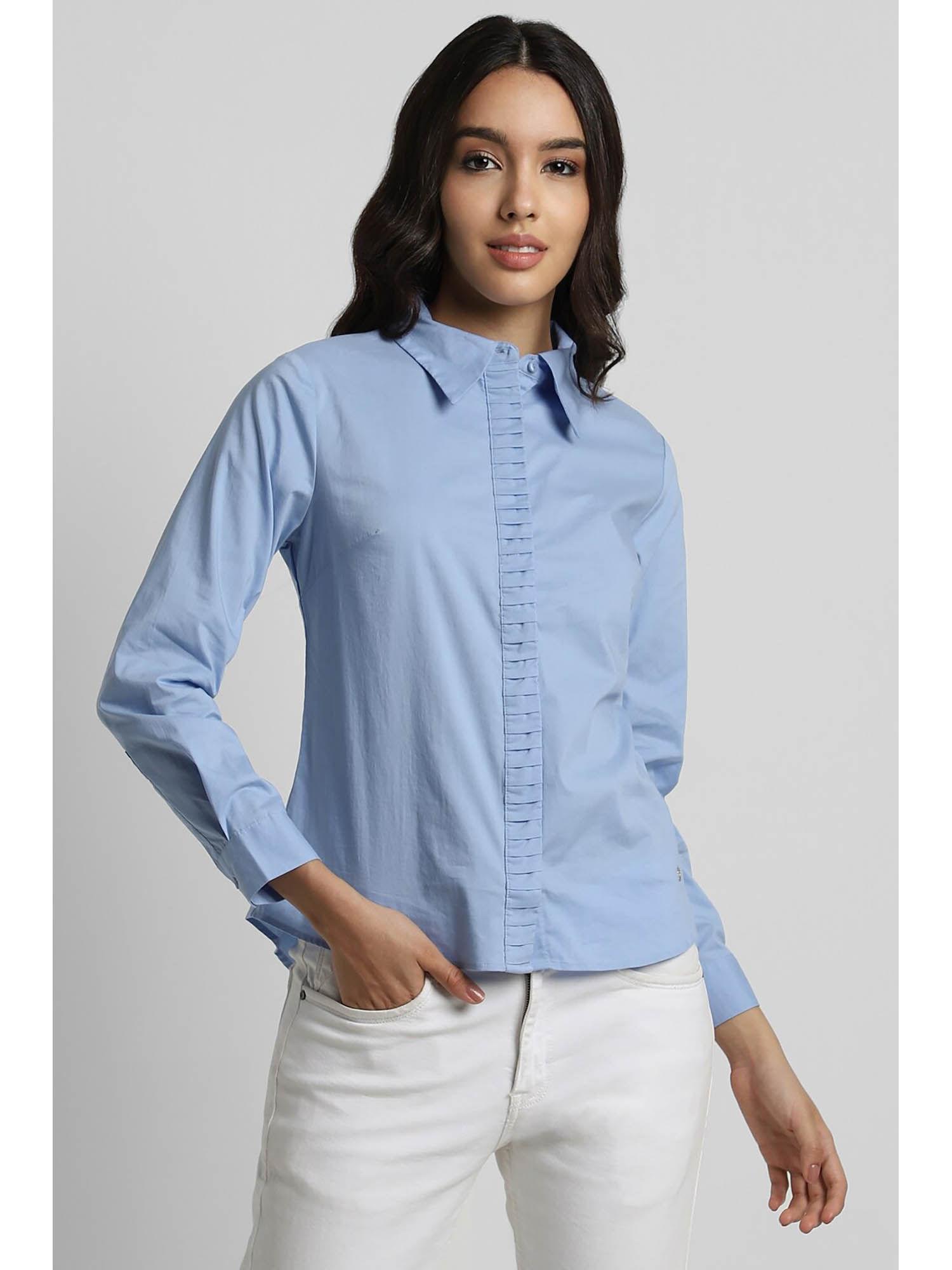 women blue solid long sleeves shirt