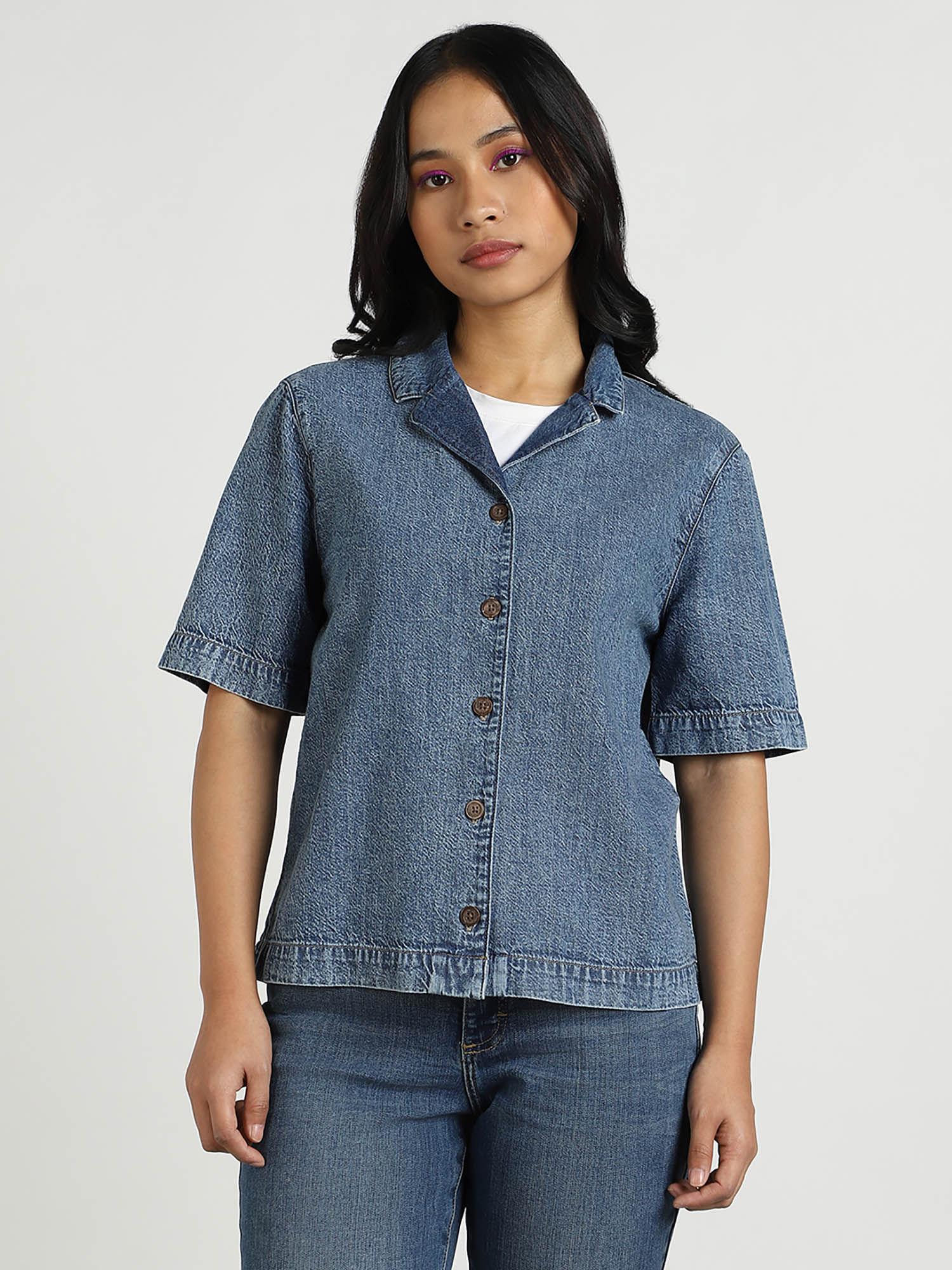 women blue solid relaxed fit shirt